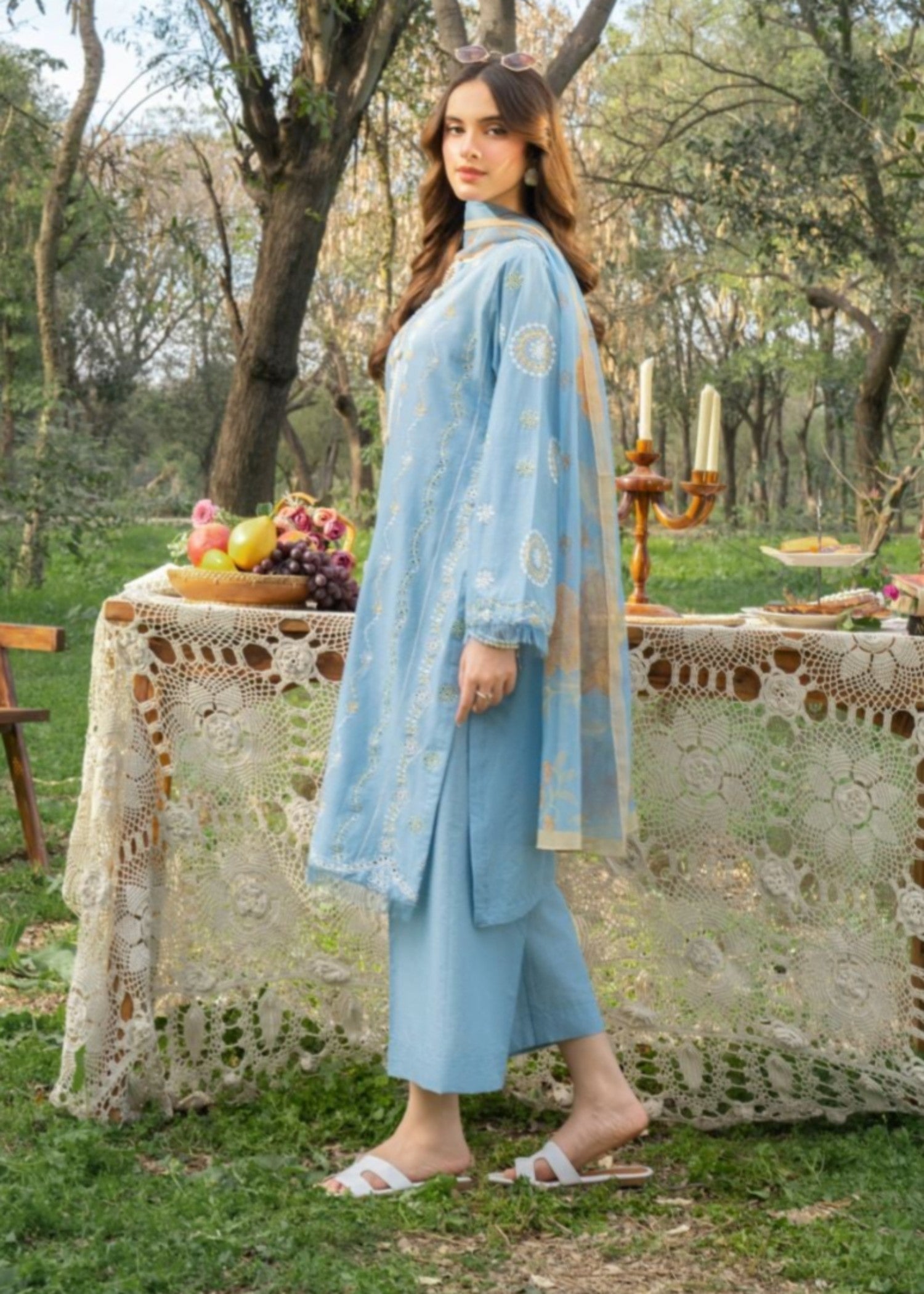 lawn Kurta Set in Powder blue