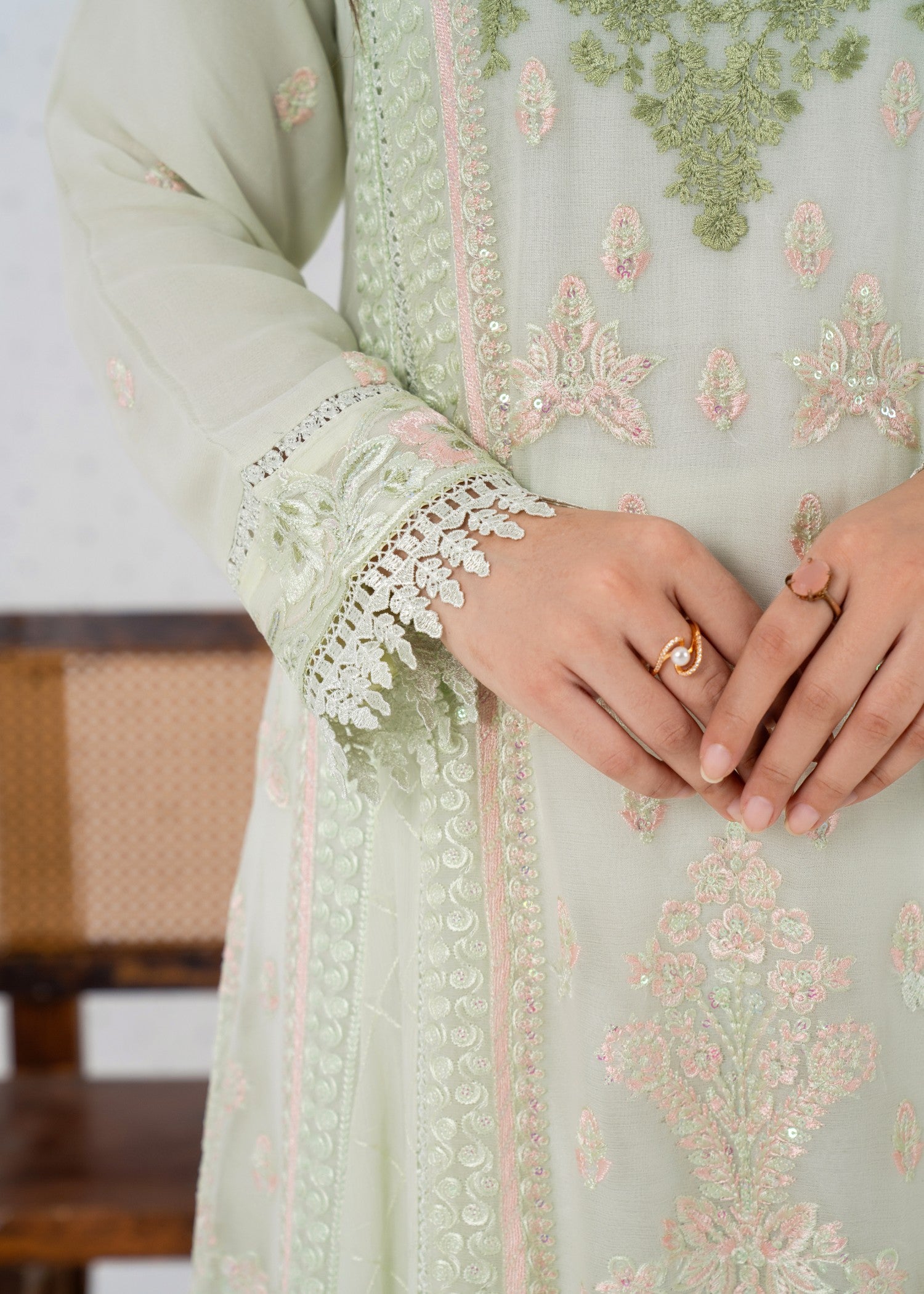 pk crinkle chiffon Kurta Set in Mint green