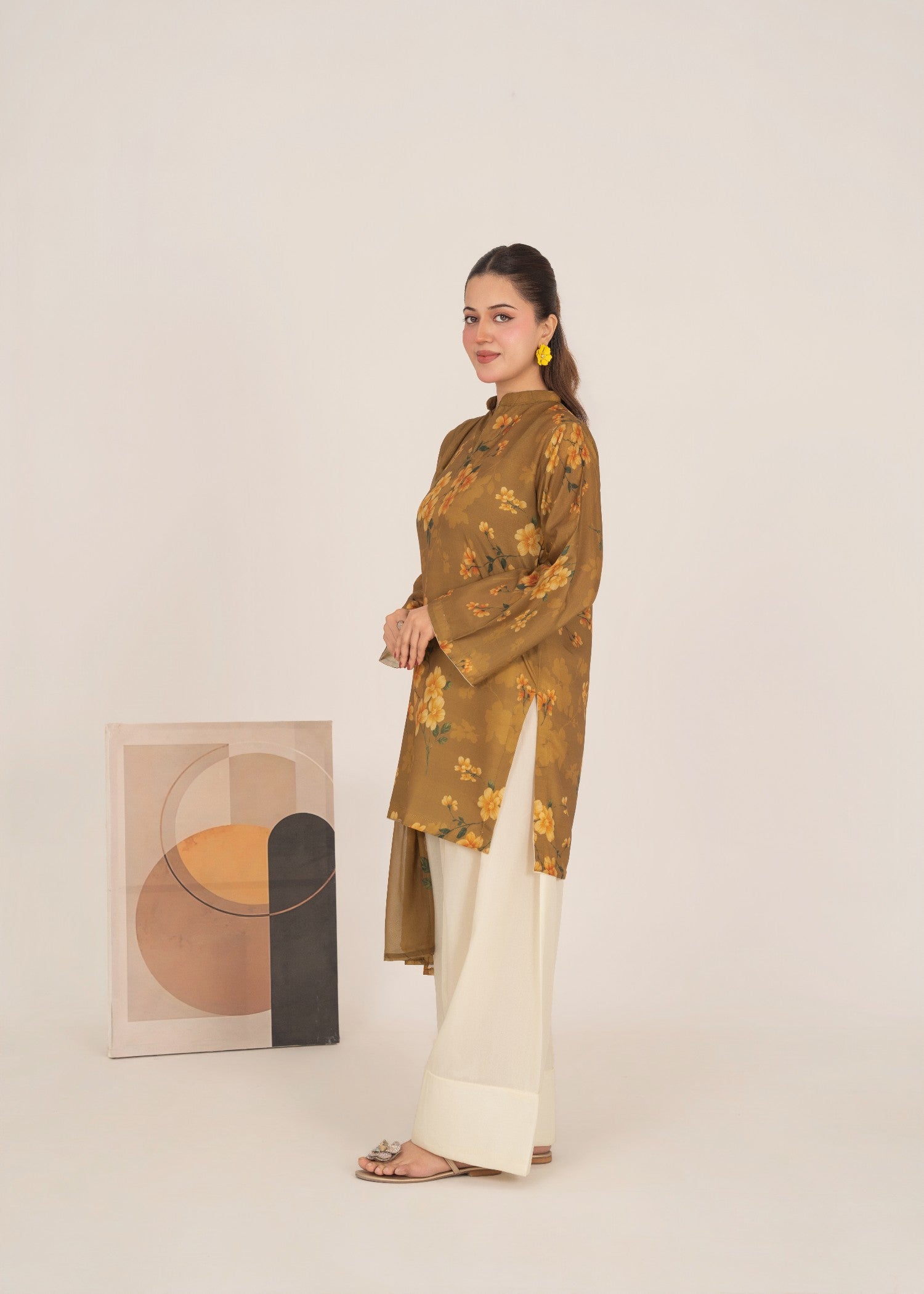poly lawn Kurta Set in Forest green