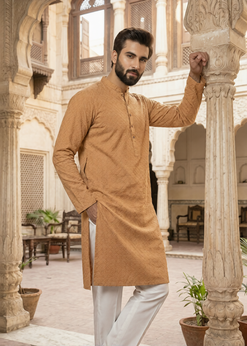 chikankari cotton Kurta in Orange