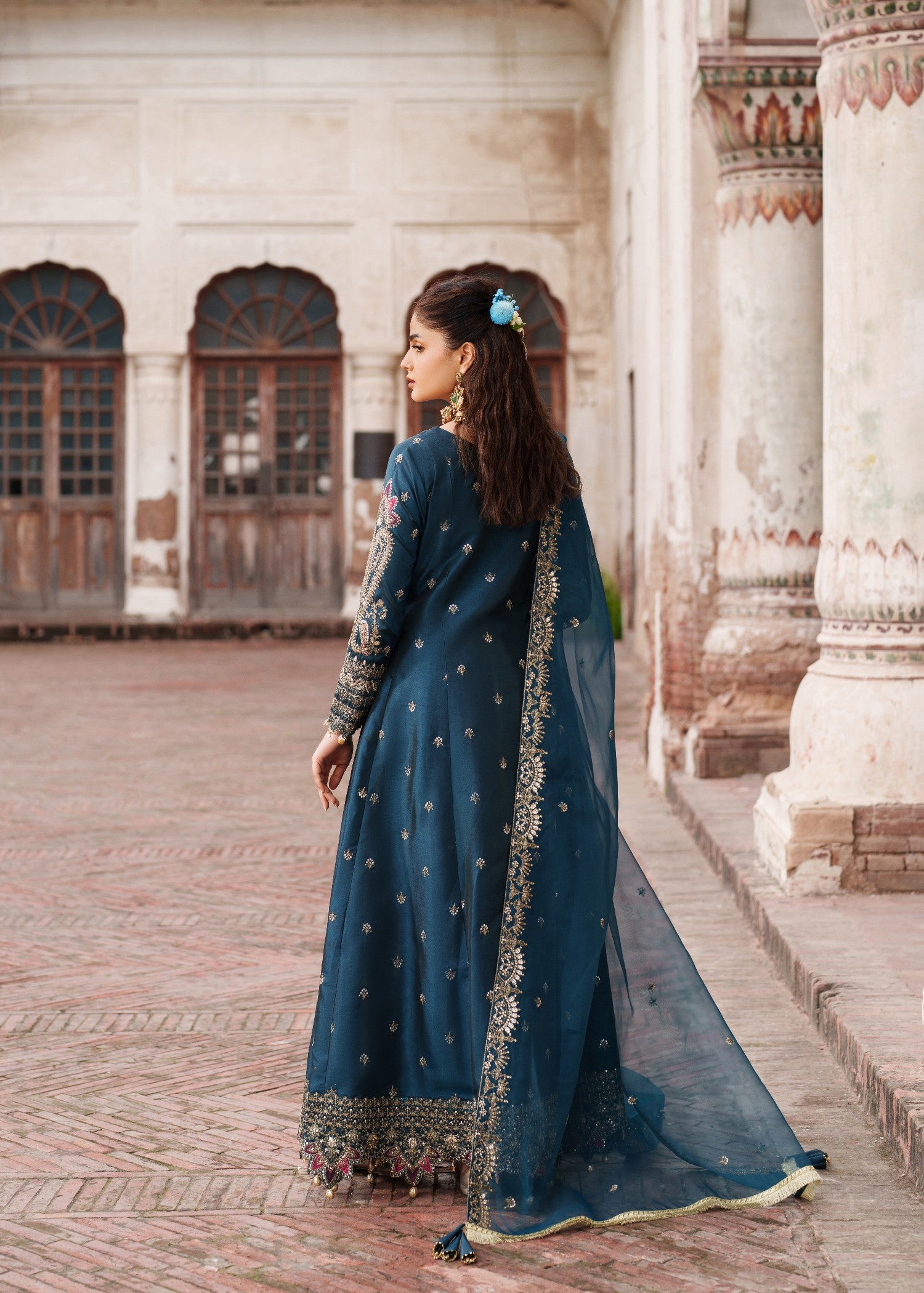 kattan silk Anarkali in Teal