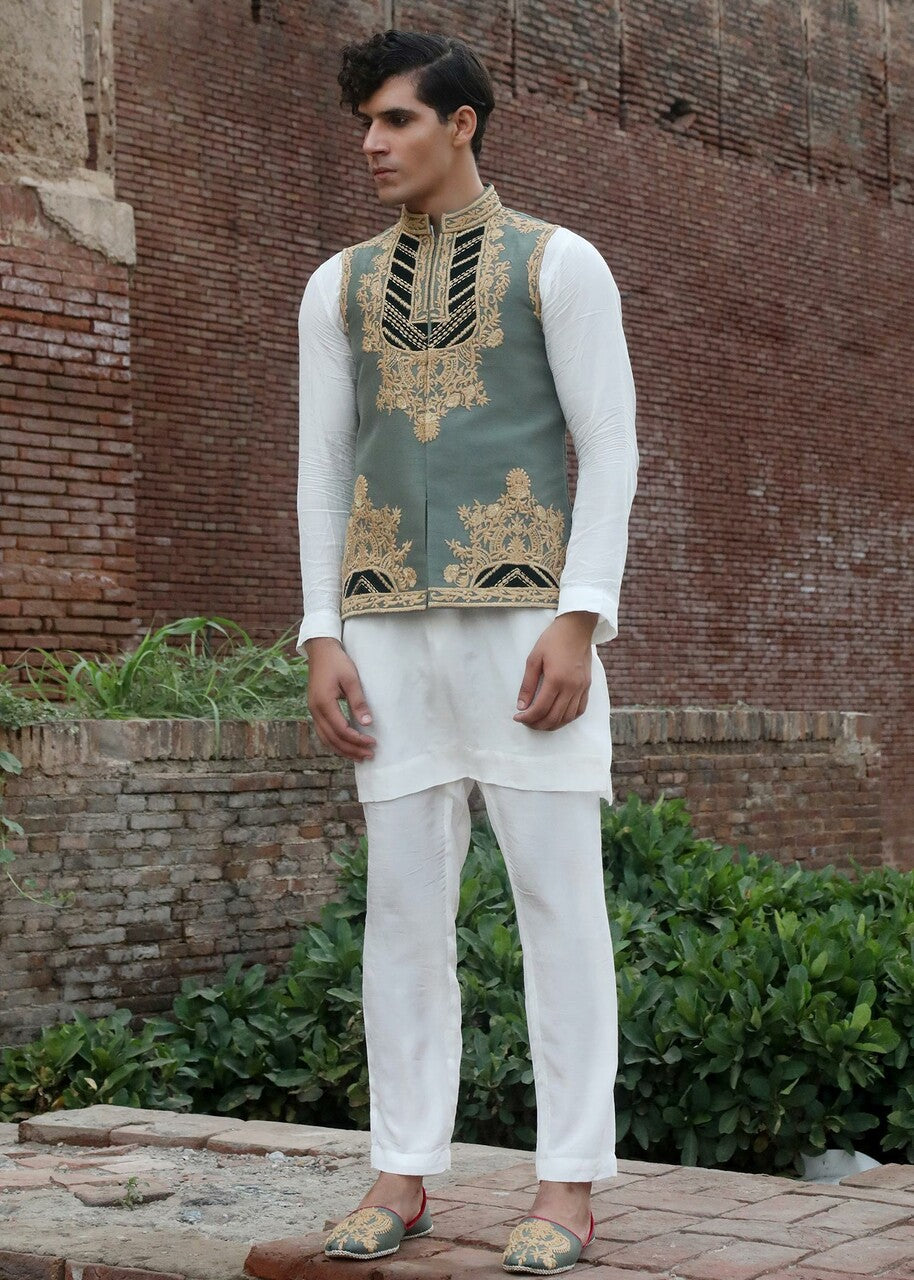 silk Waistcoat in Sea green