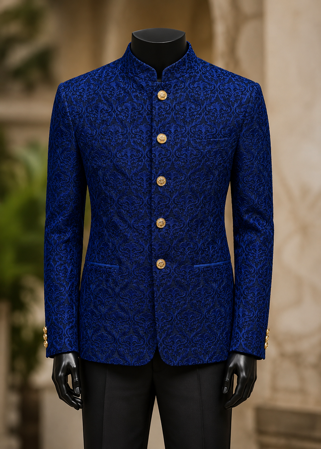 raw silk Prince Coat in Royal blue