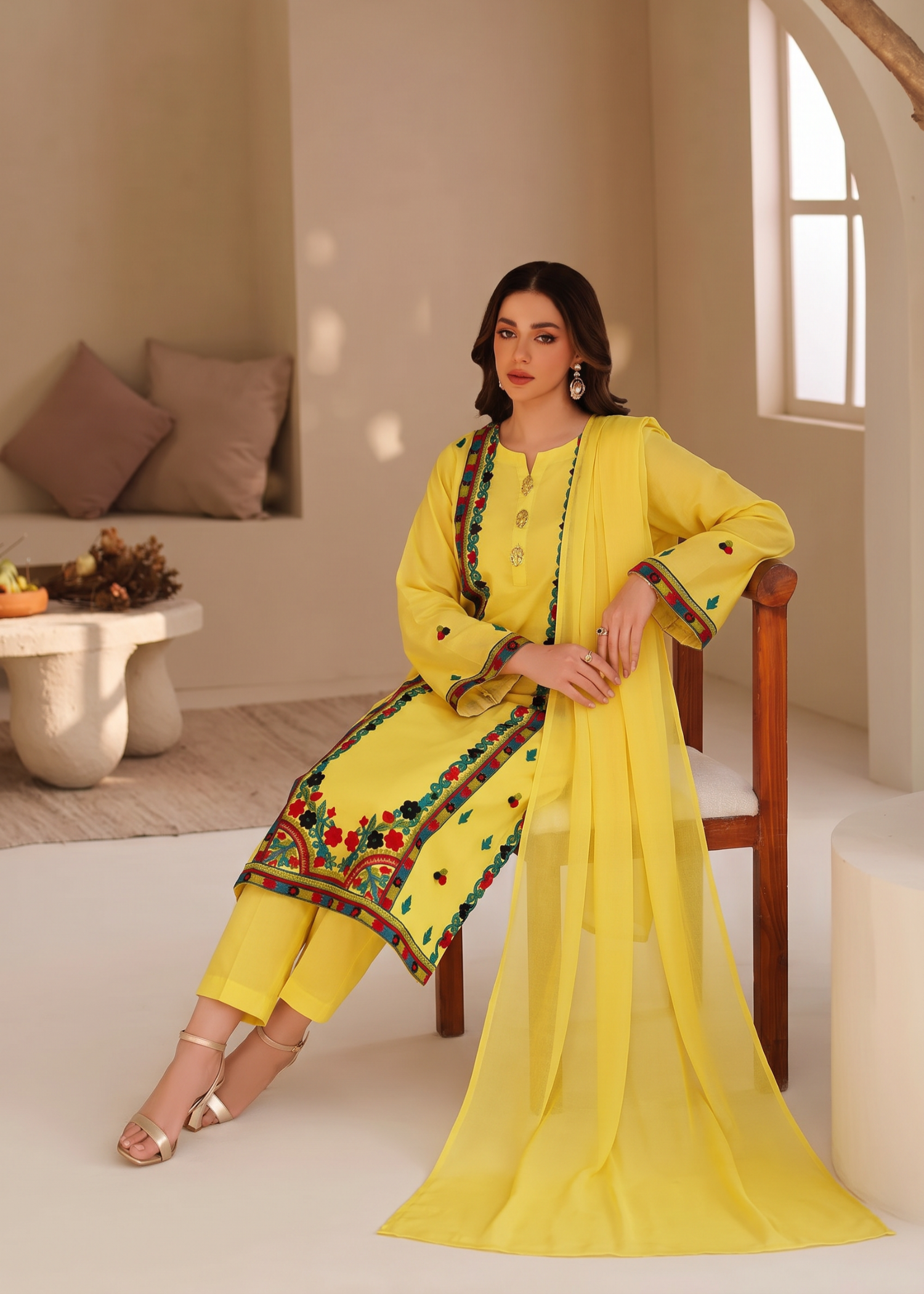 georgette polyester Kurta Set in Yellow