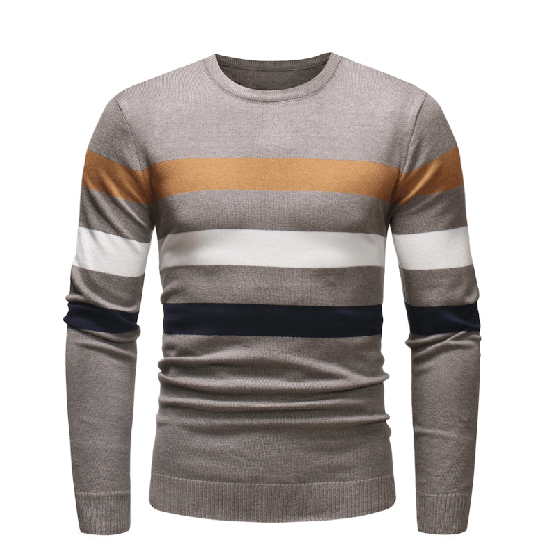 New round Neck Sweater Men'S Striped Color Blocking Slim Fit Sweater