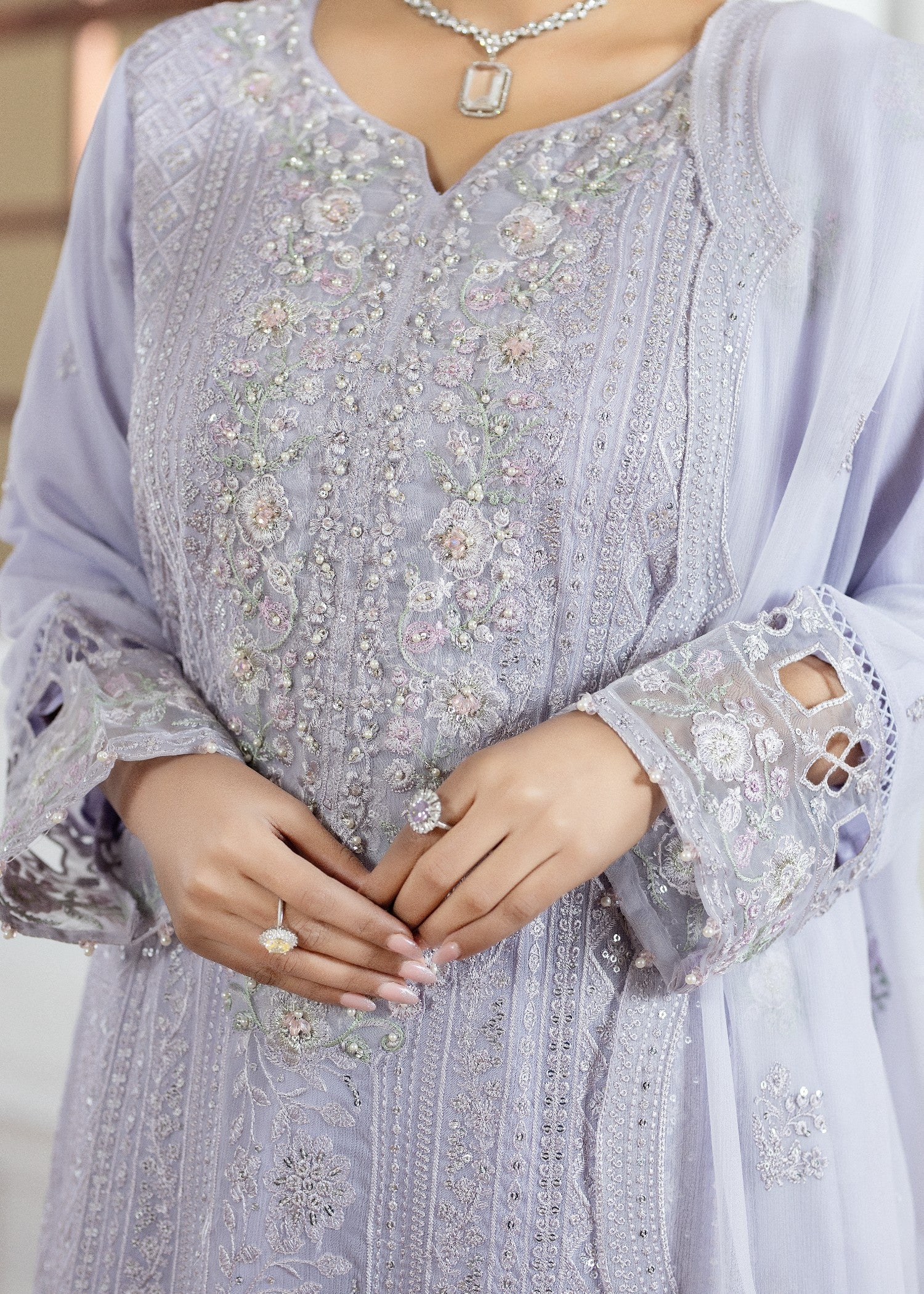 chiffon Kurta Set in Lavender