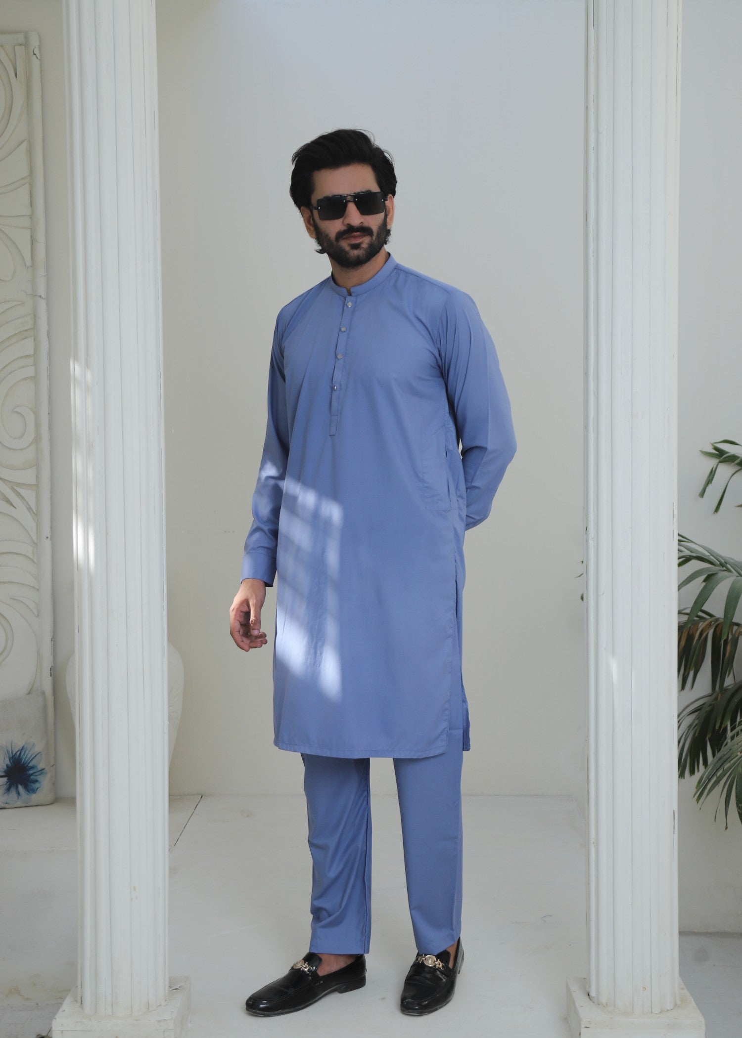 wash & wear Kurta Set in Steel blue