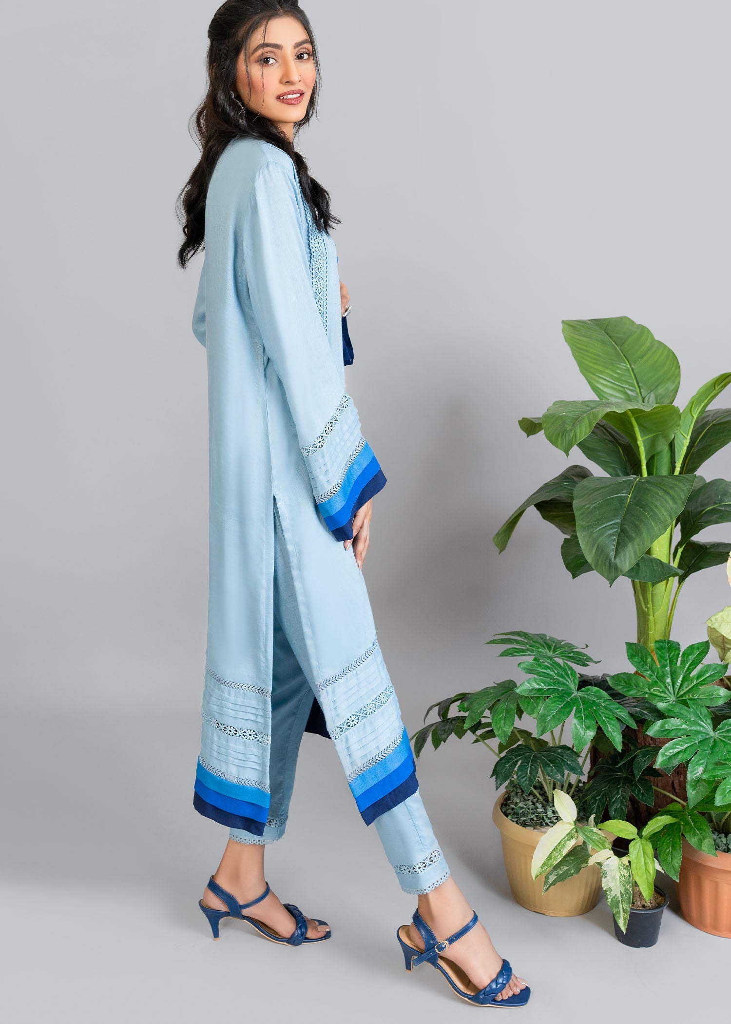 cotton linen Kurta Set in Sky blue