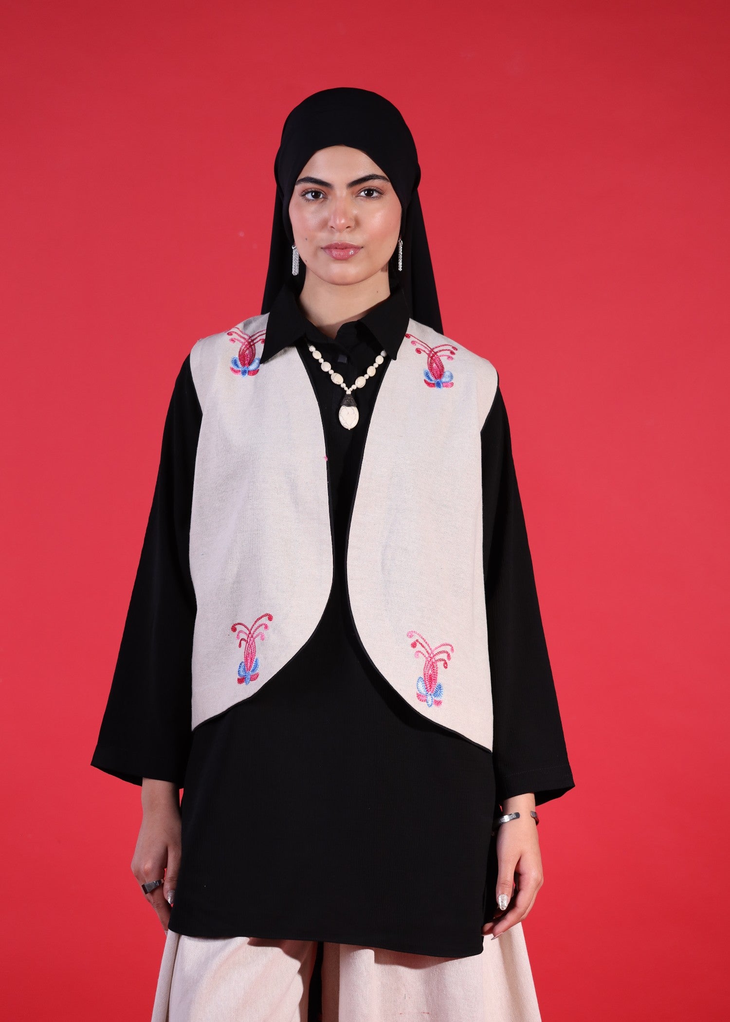 jacquard crepe Kurta Set in Black, linen