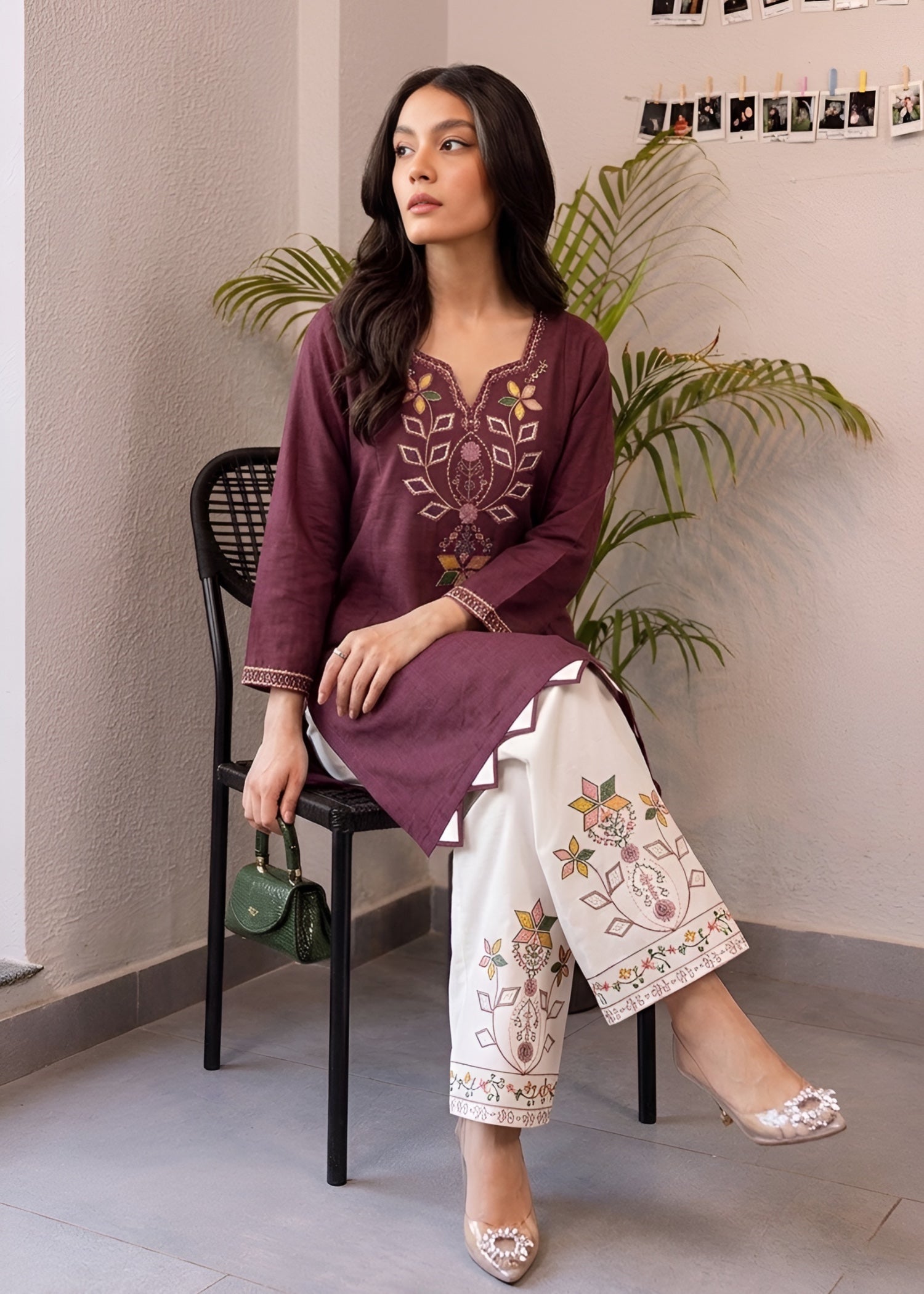 cambric Kurta Set in Plum