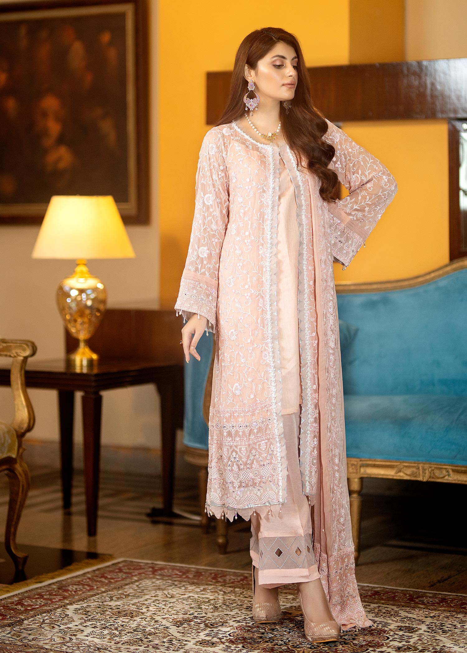 chiffon Unstitched in Baby pink