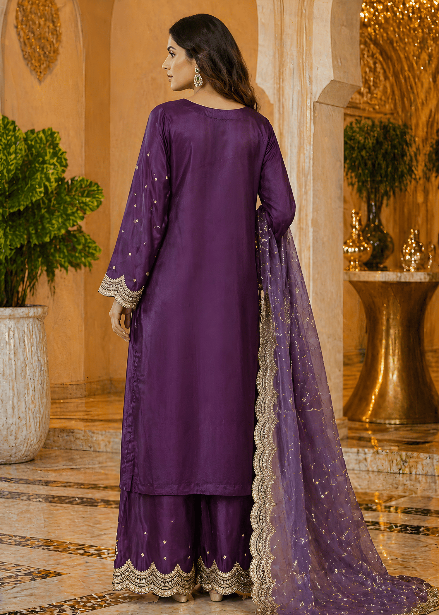 silk Kurta Set in Royal purple