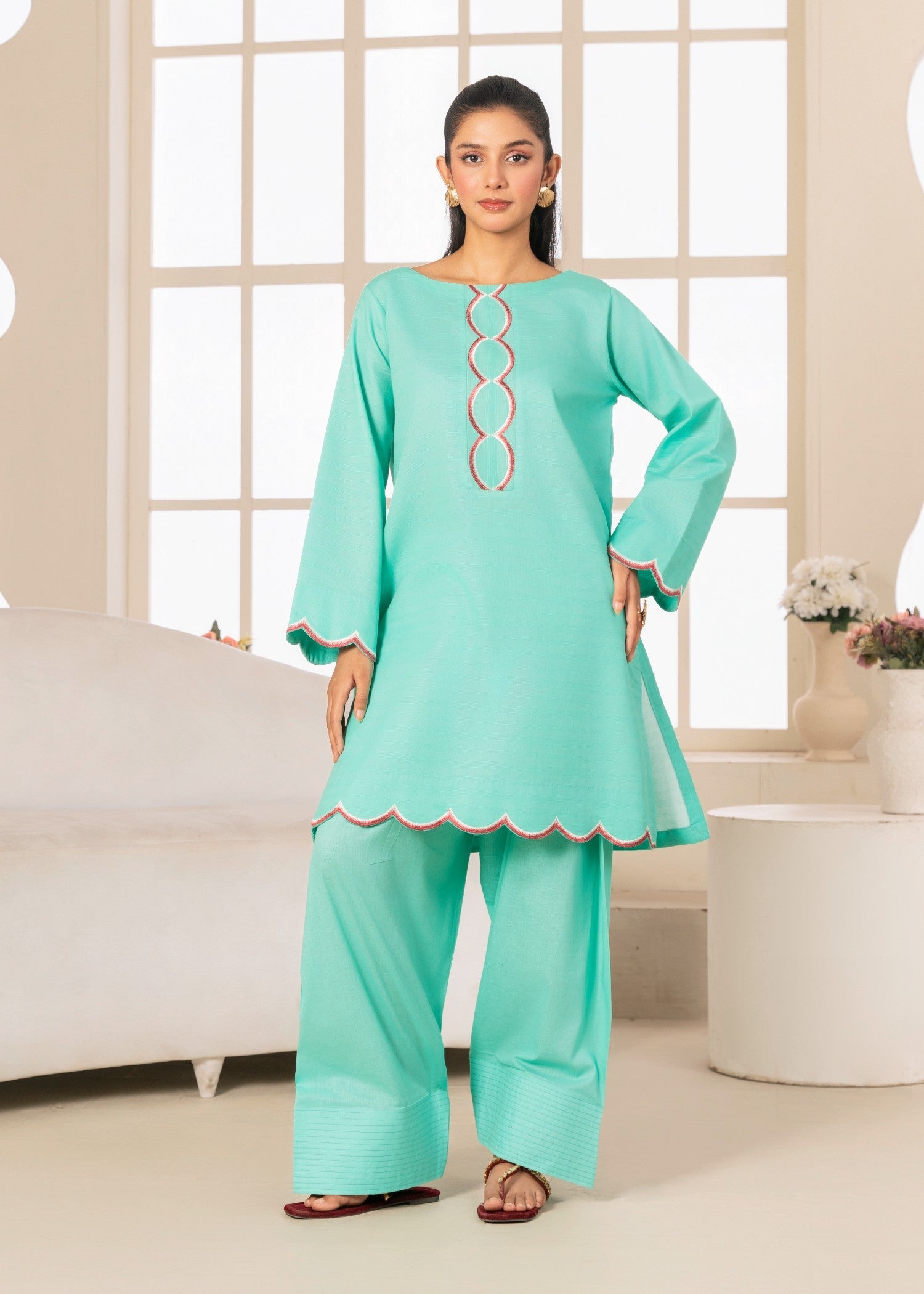 poly lawn Kurta Set in Turquoise