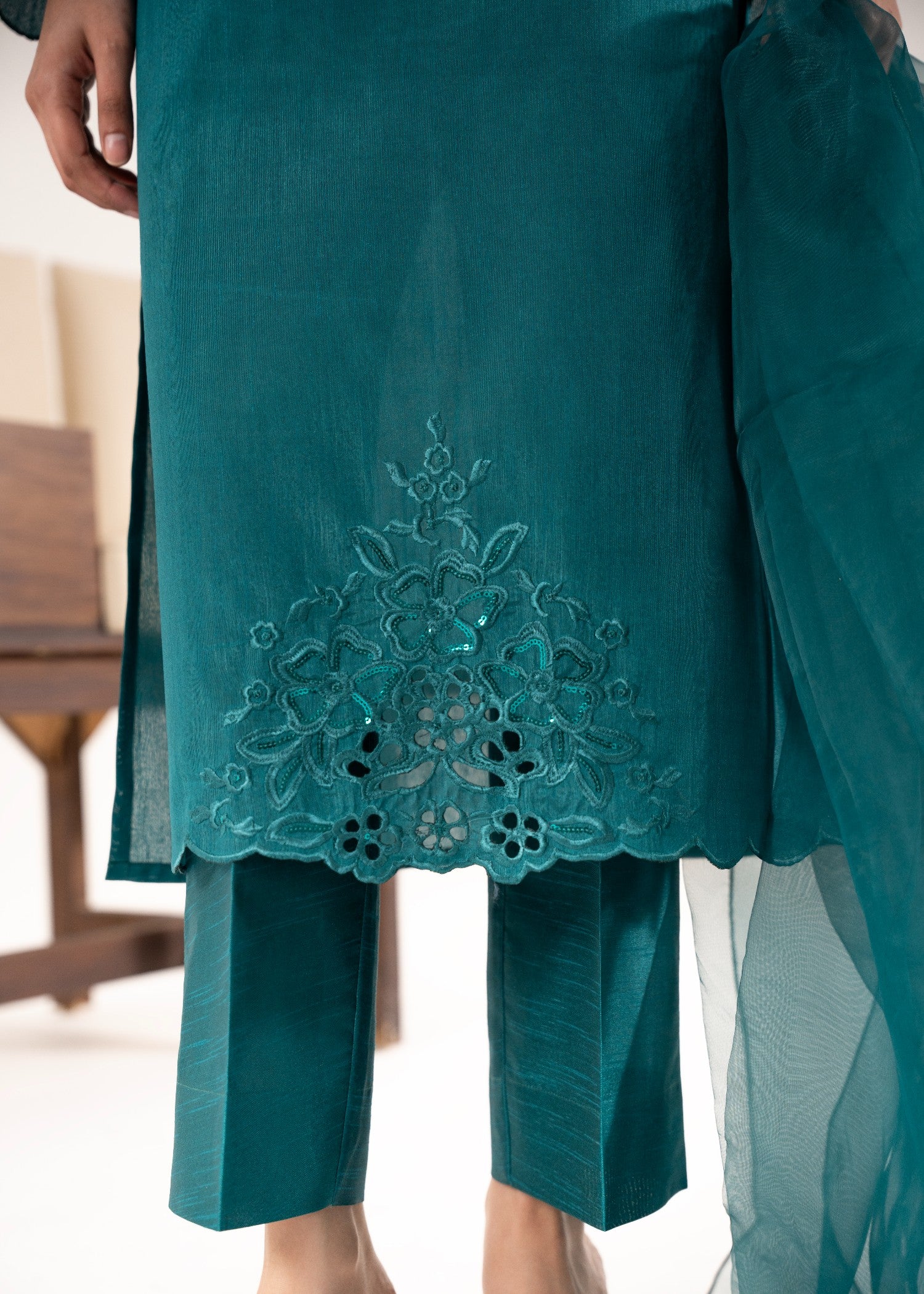 pk raw silk Kurta Set in Sea green