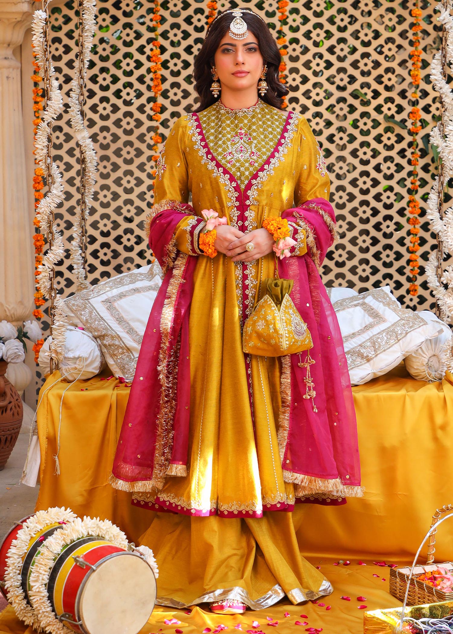 khaddi-silk Sharara in Yellow