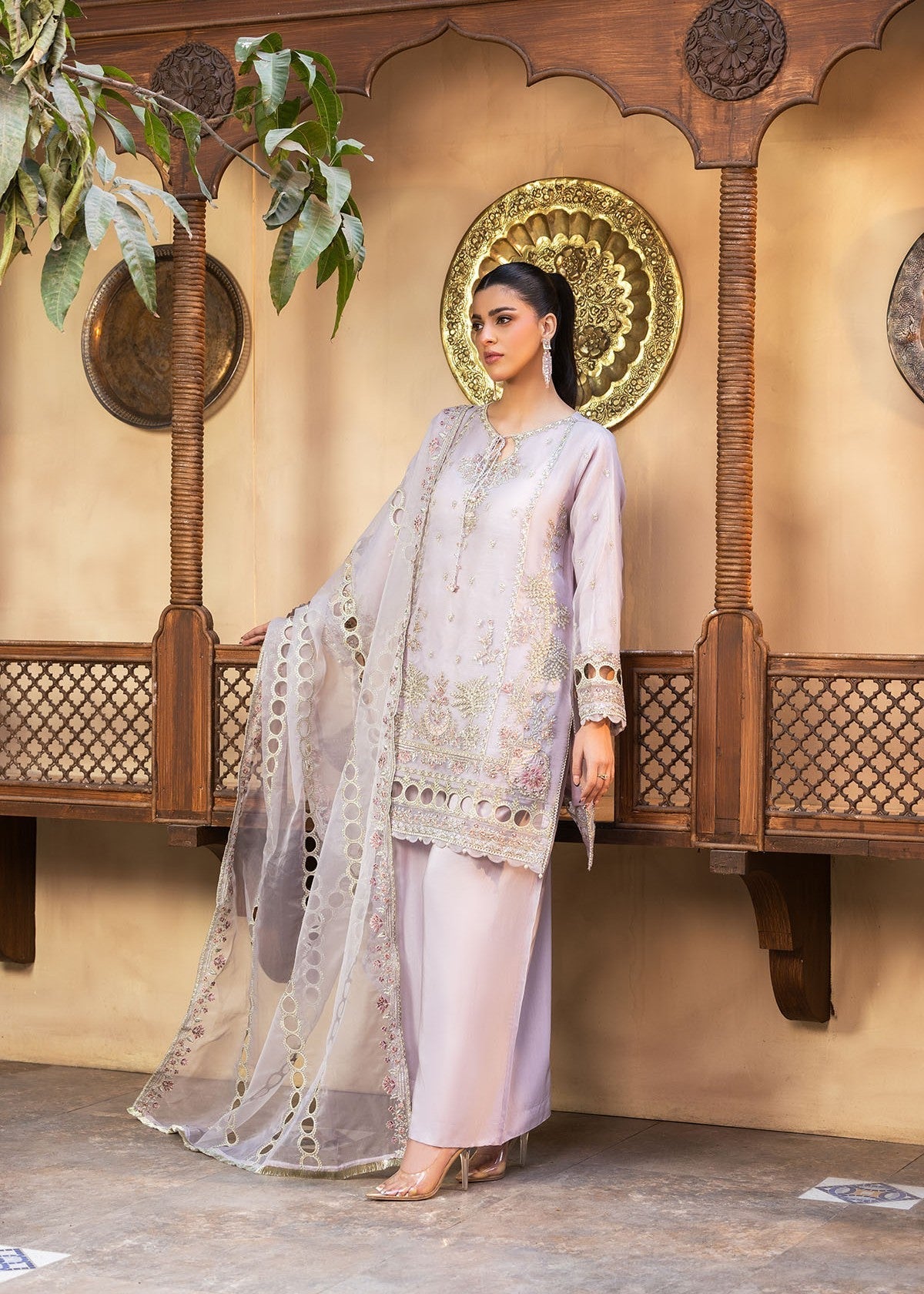 organza Kurta Set in Lilac
