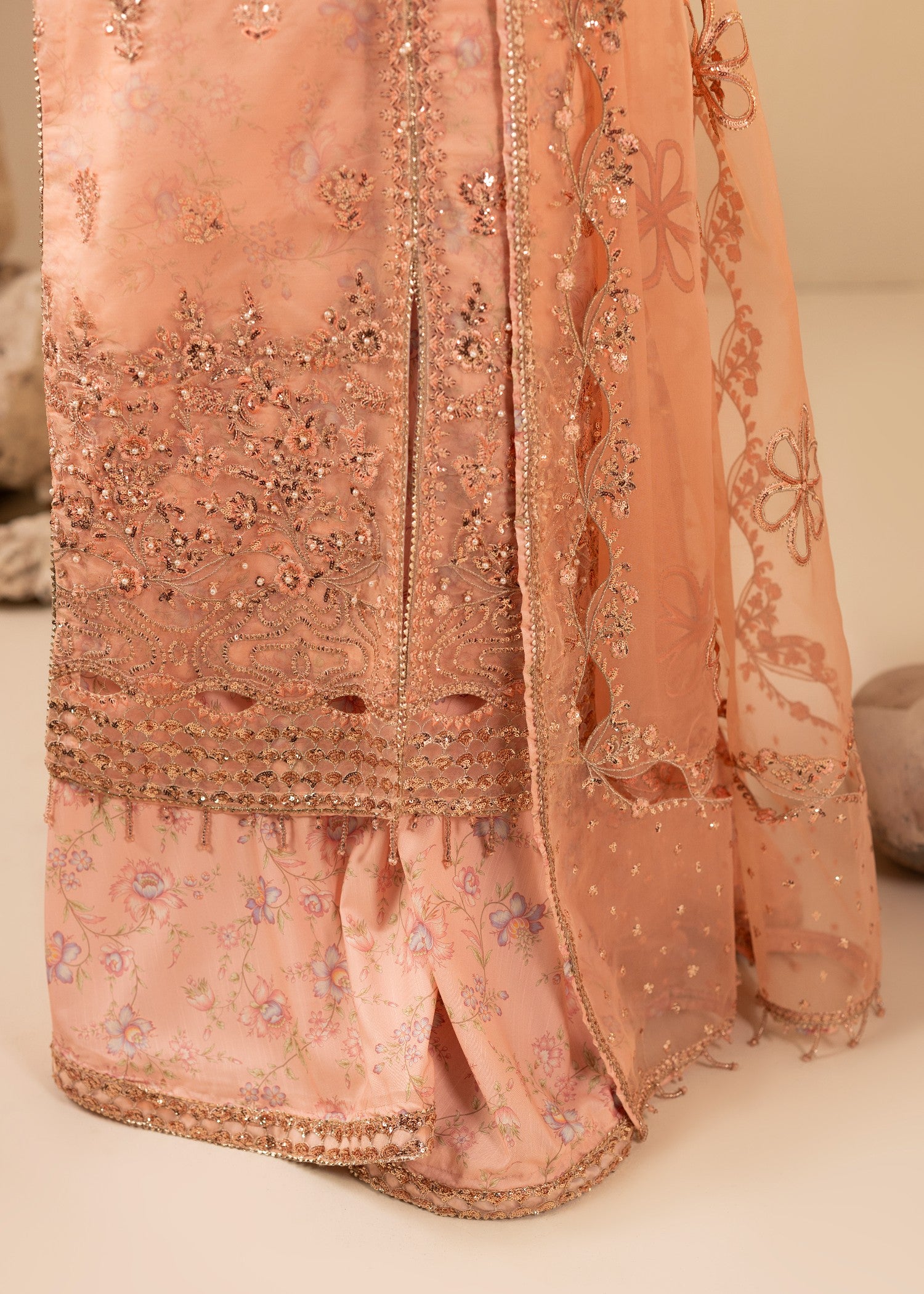 organza Sharara in Peach pink