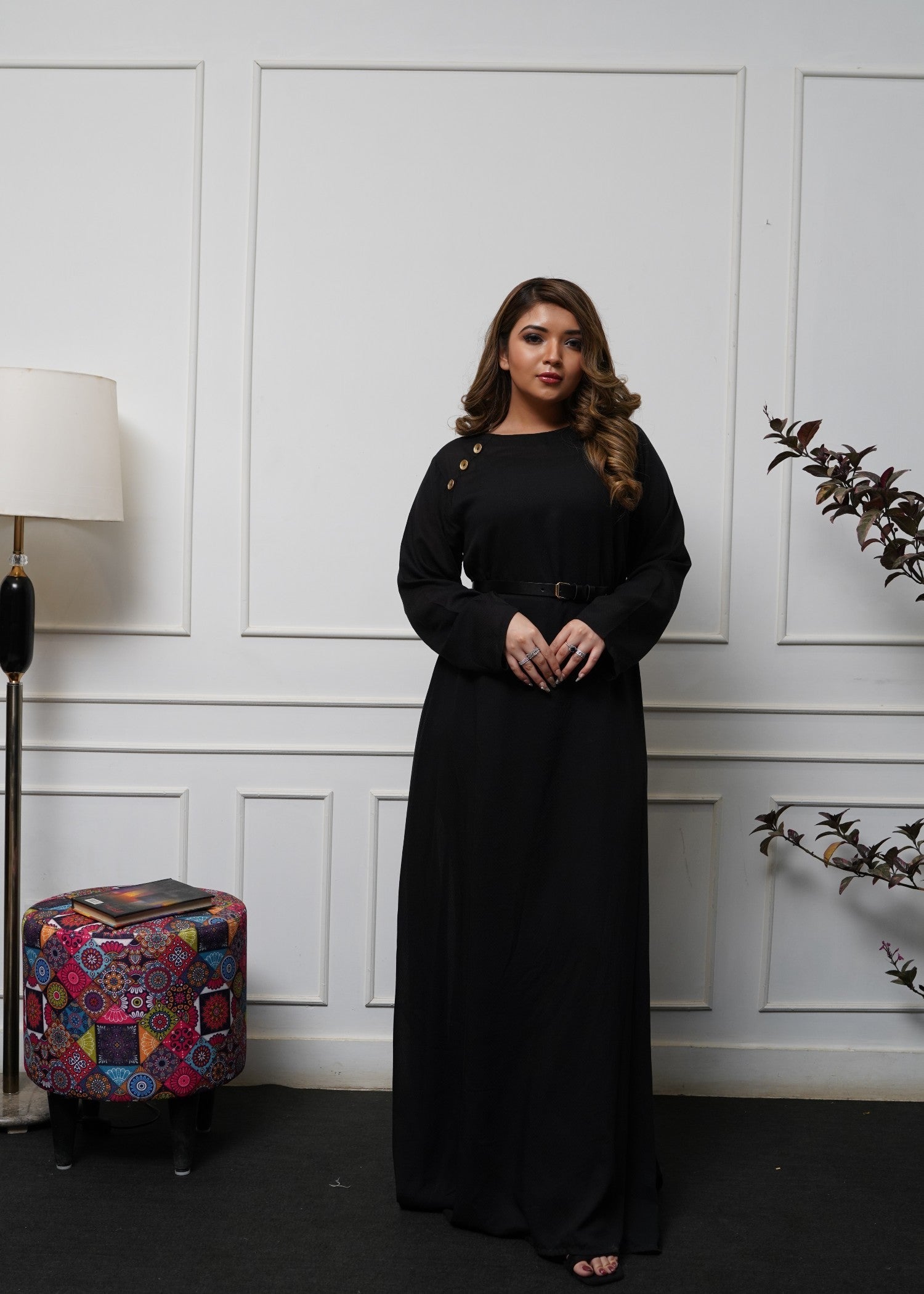 silk finish lawn Dress in Black