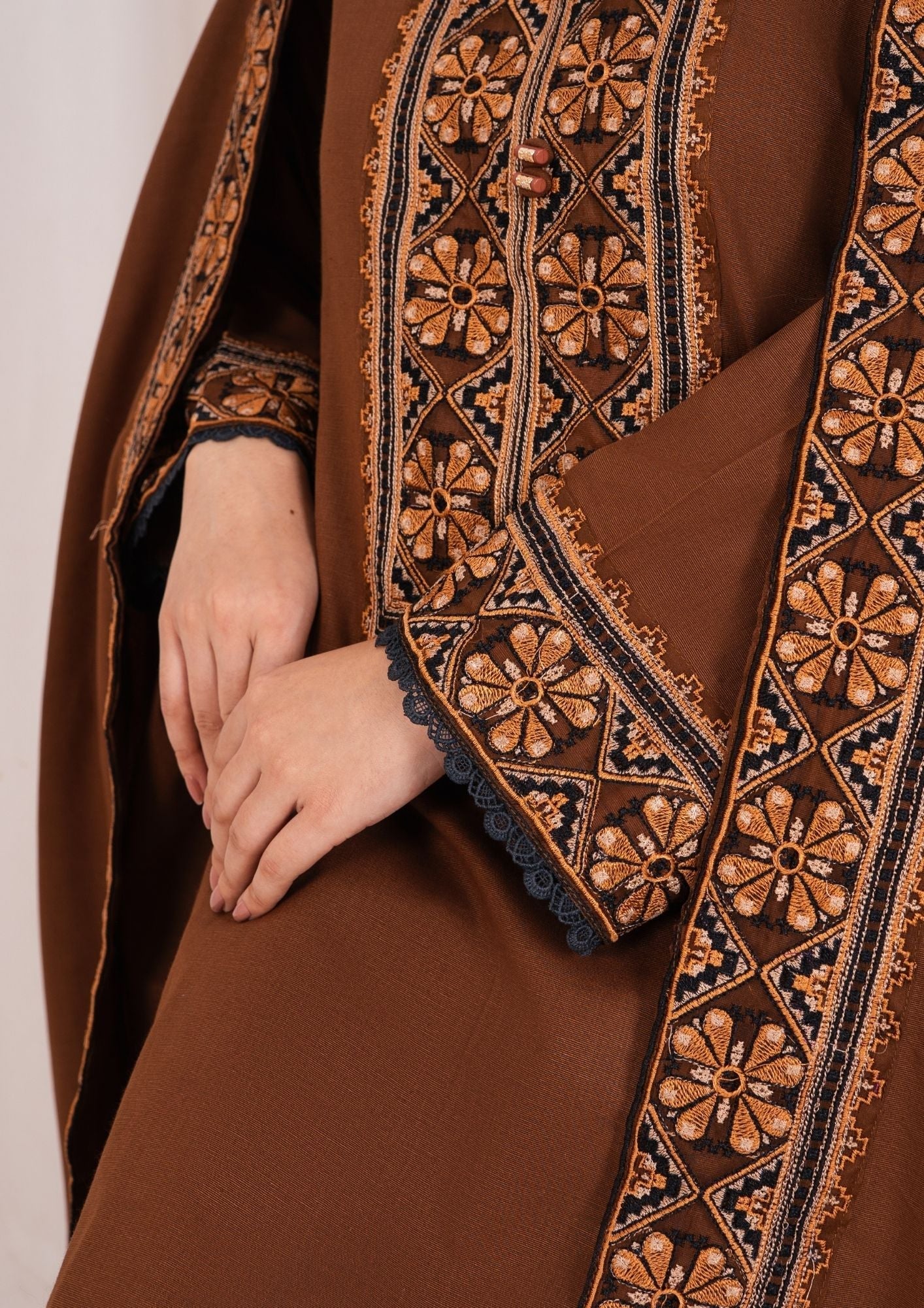khaddar Kurta Set in Chocolate brown