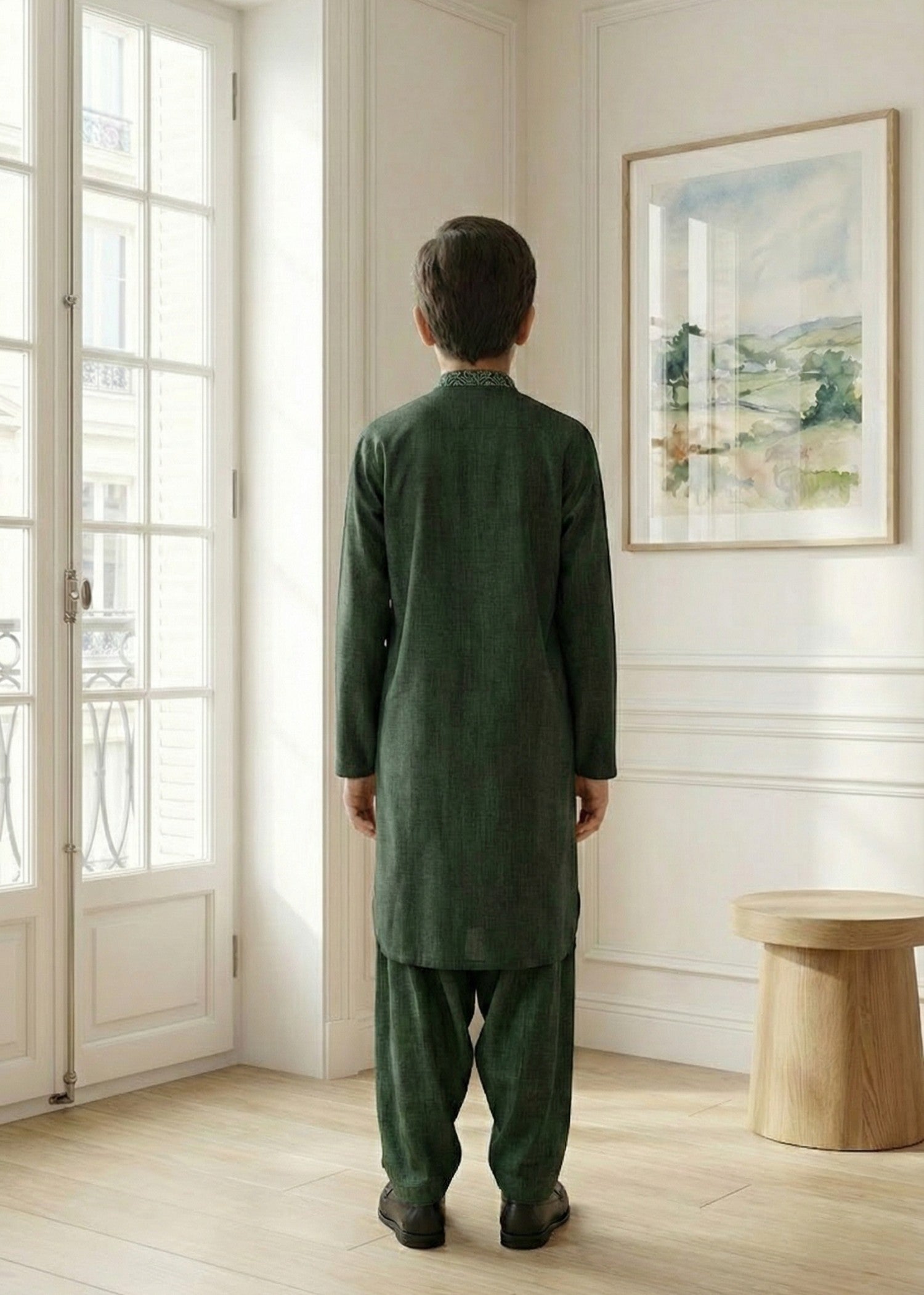 textured wash & wear Kurta Set in Green