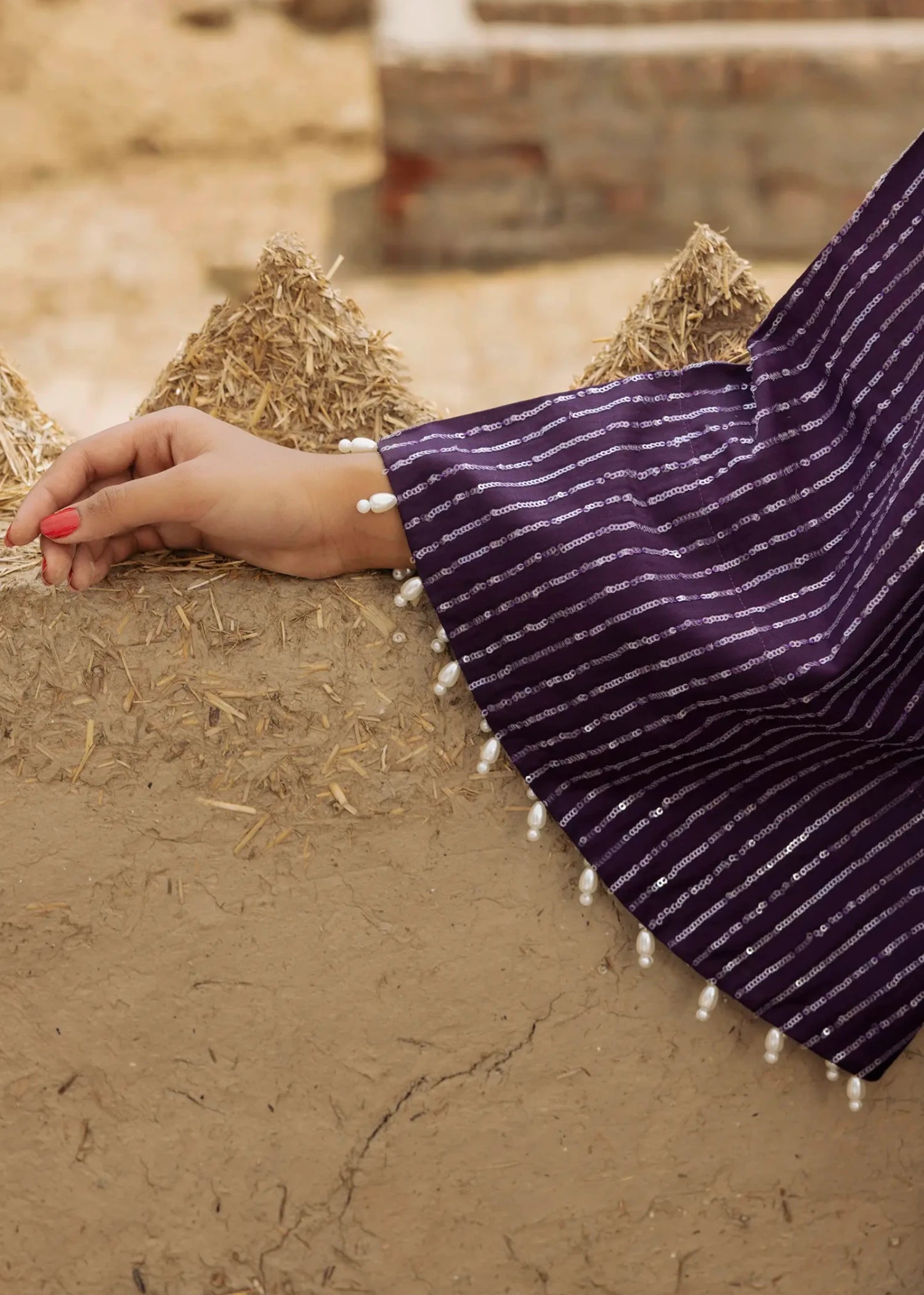 lawn cotton Kurta Set in Purple heart