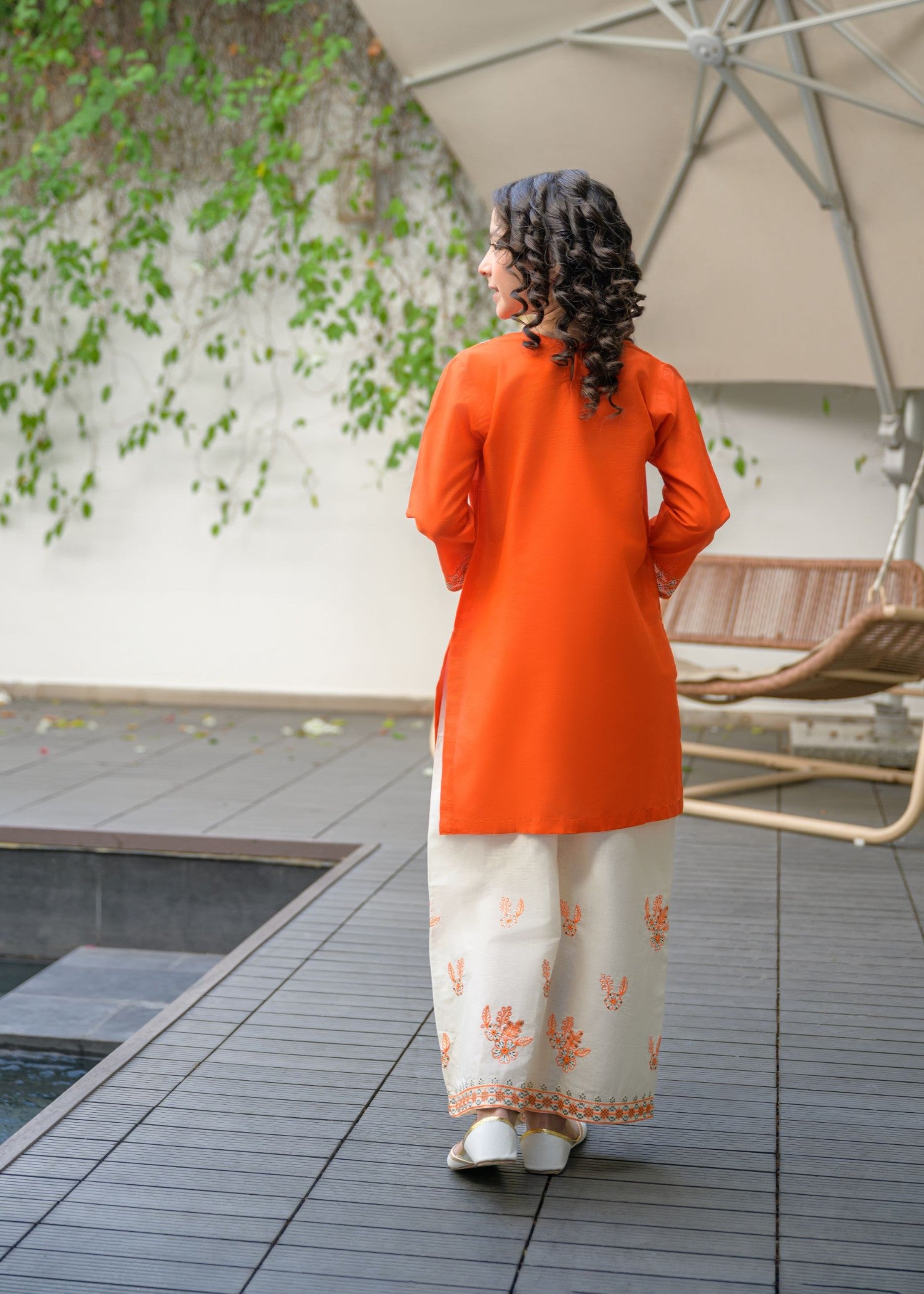 lawn Kurta Set in Orange
