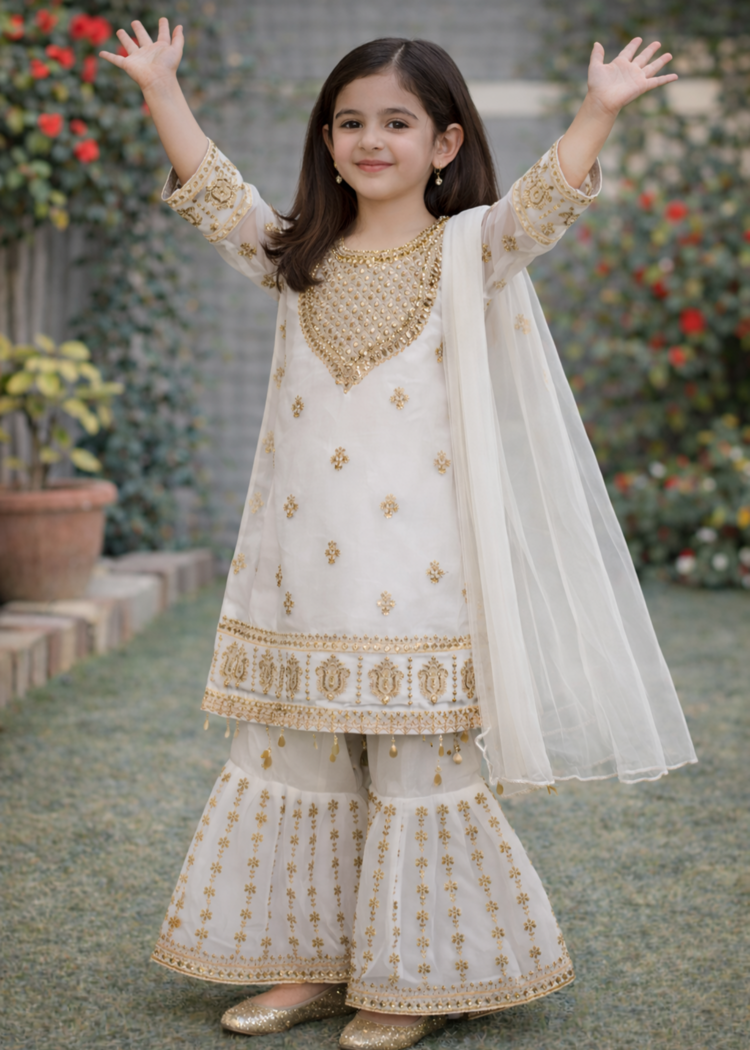 chiffon Gharara in White