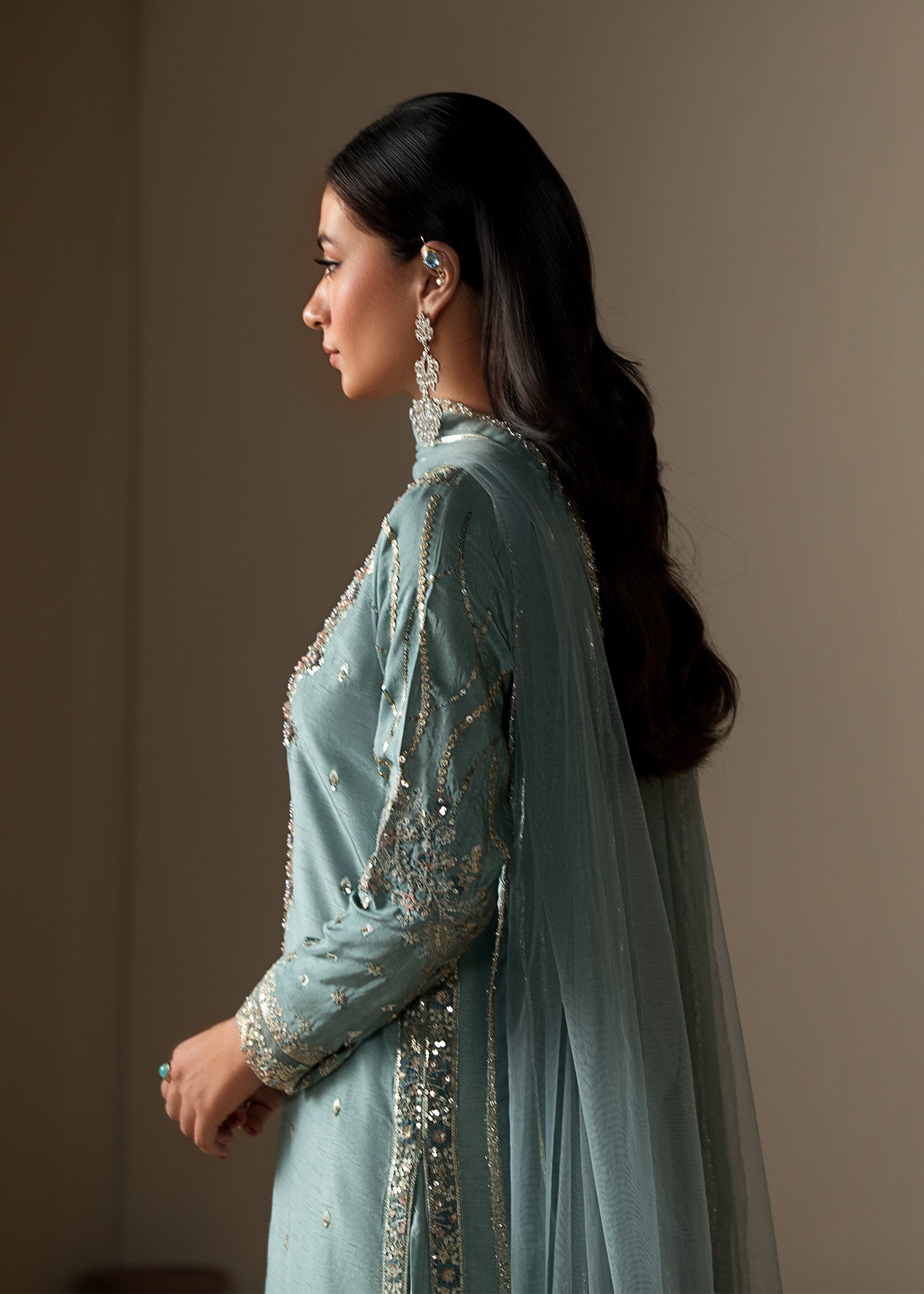 raw silk Kurta Set in Ice blue