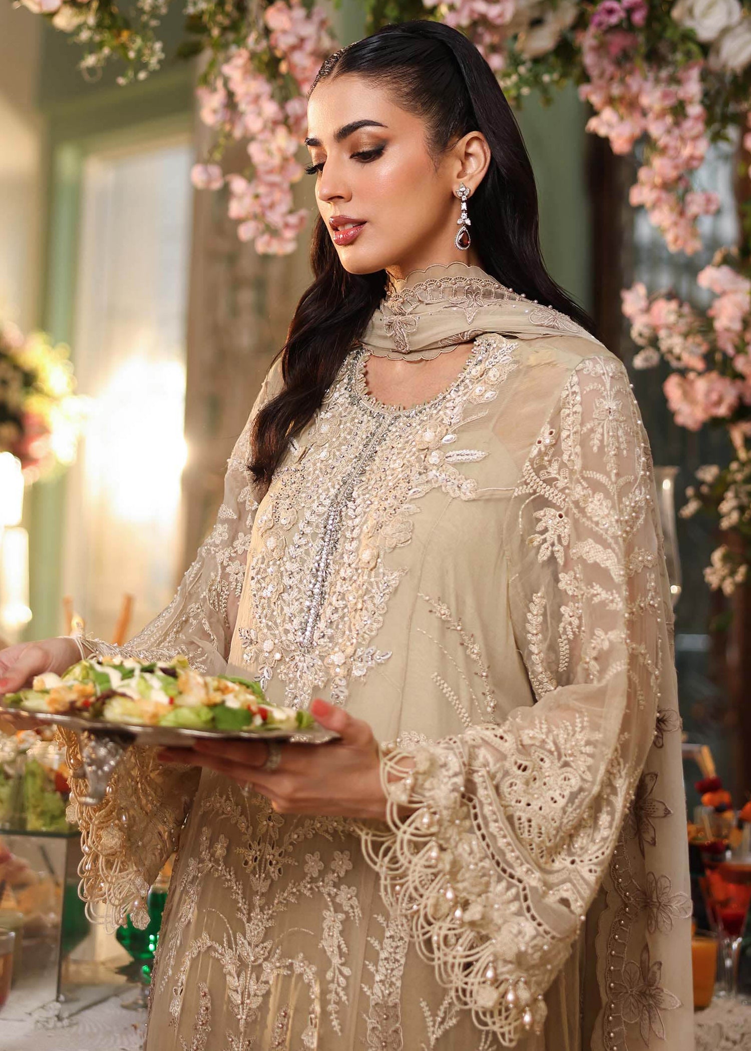 chiffon Unstitched in Coffee brown, ivory