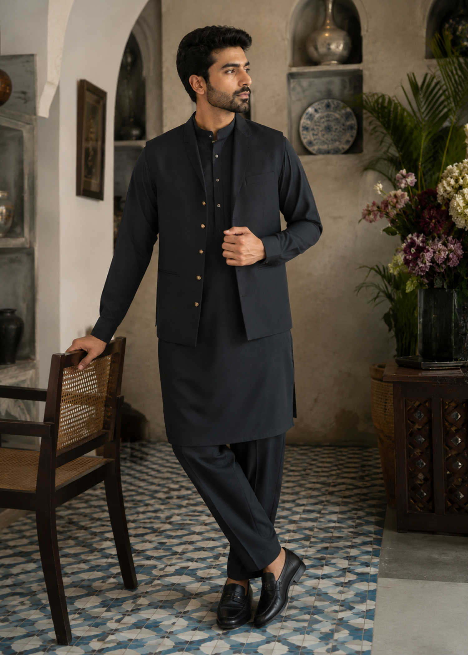 wash & wear Waistcoat in Prussian blue
