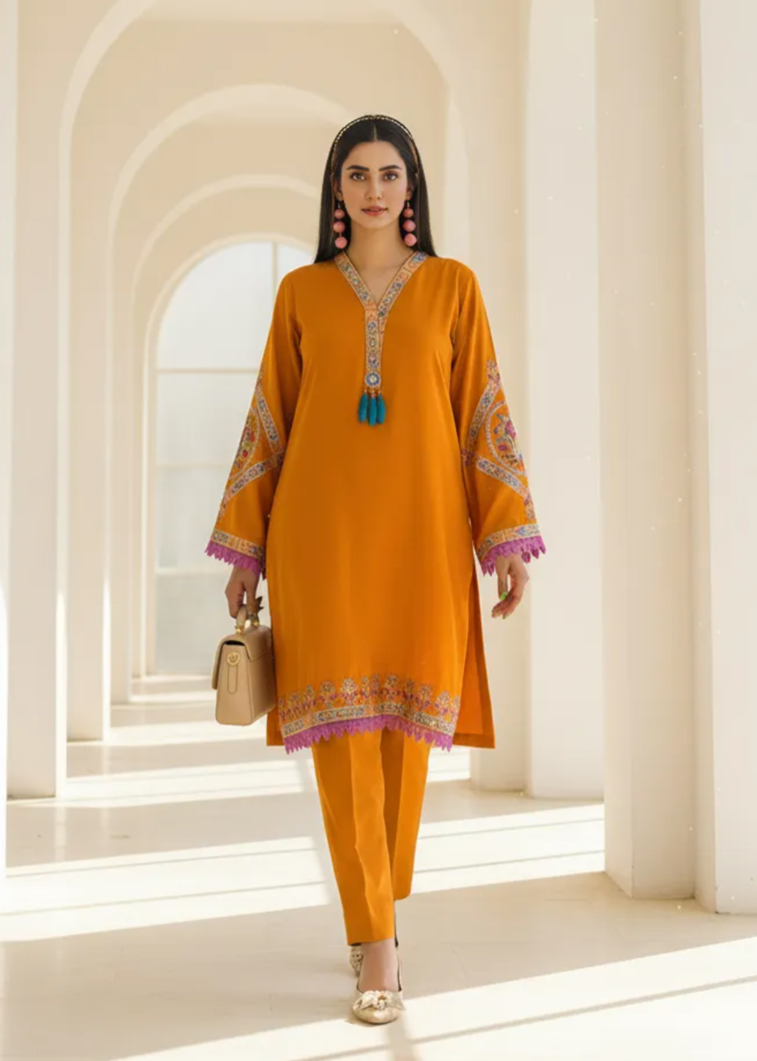 karandi Unstitched in Mustard