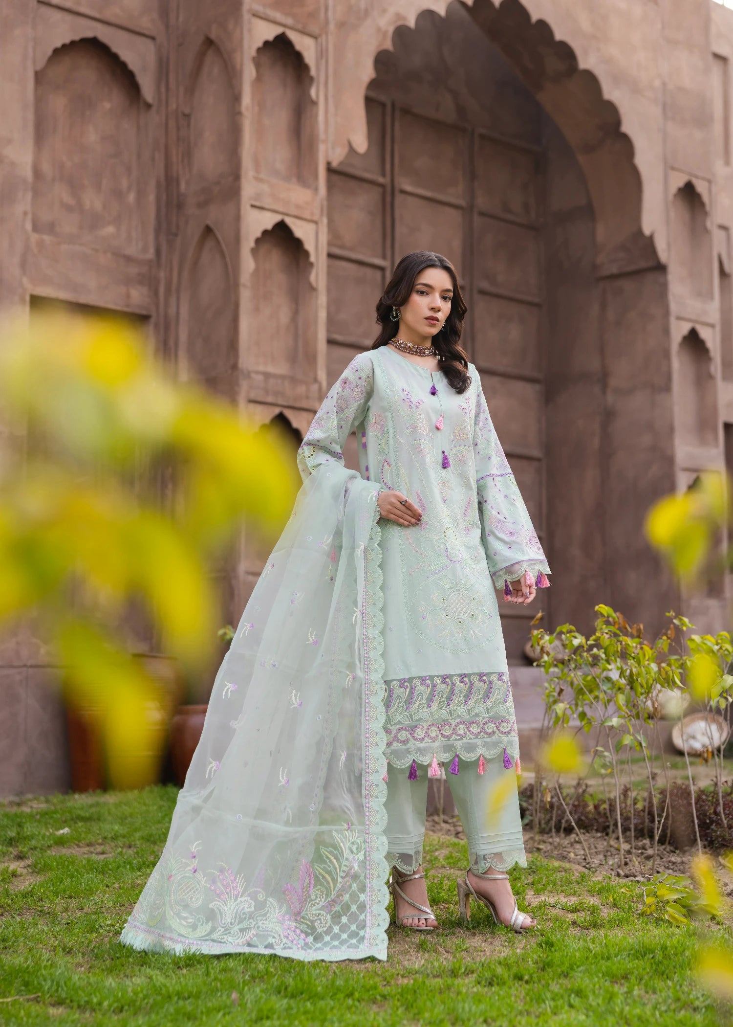 lawn Kurta Set in Tea green