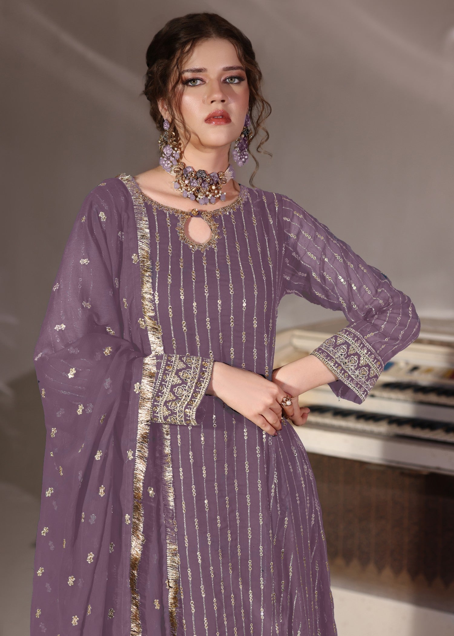 pk chiffon Pishwas in Mauve