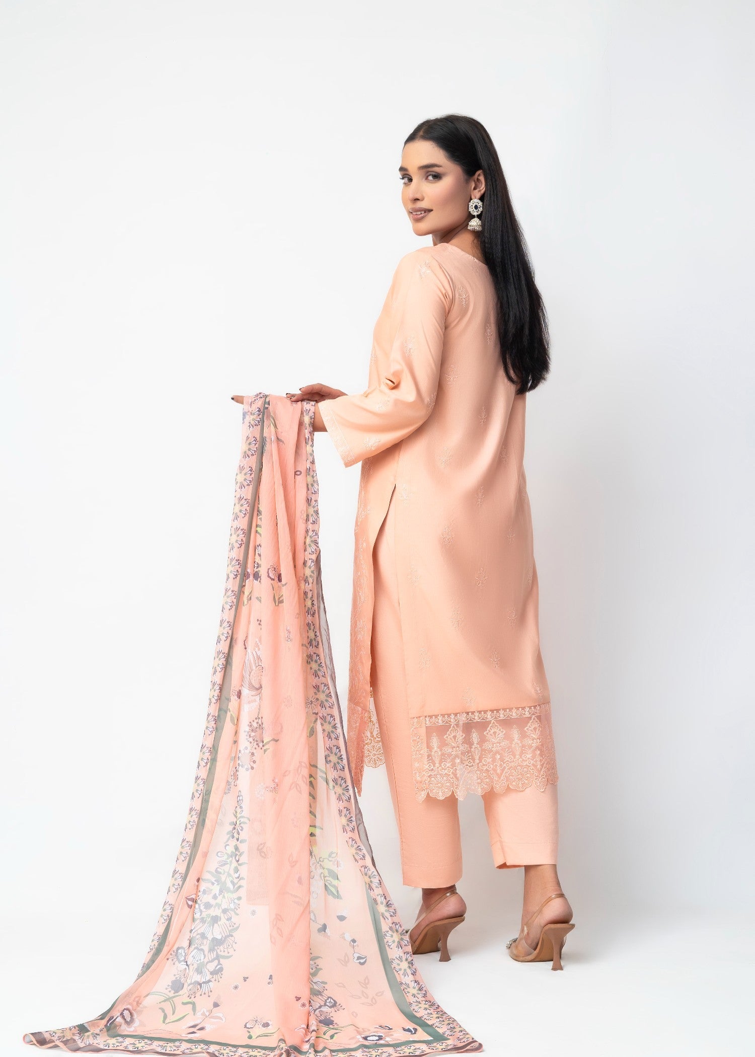 khaddar Kurta Set in Apricot orange