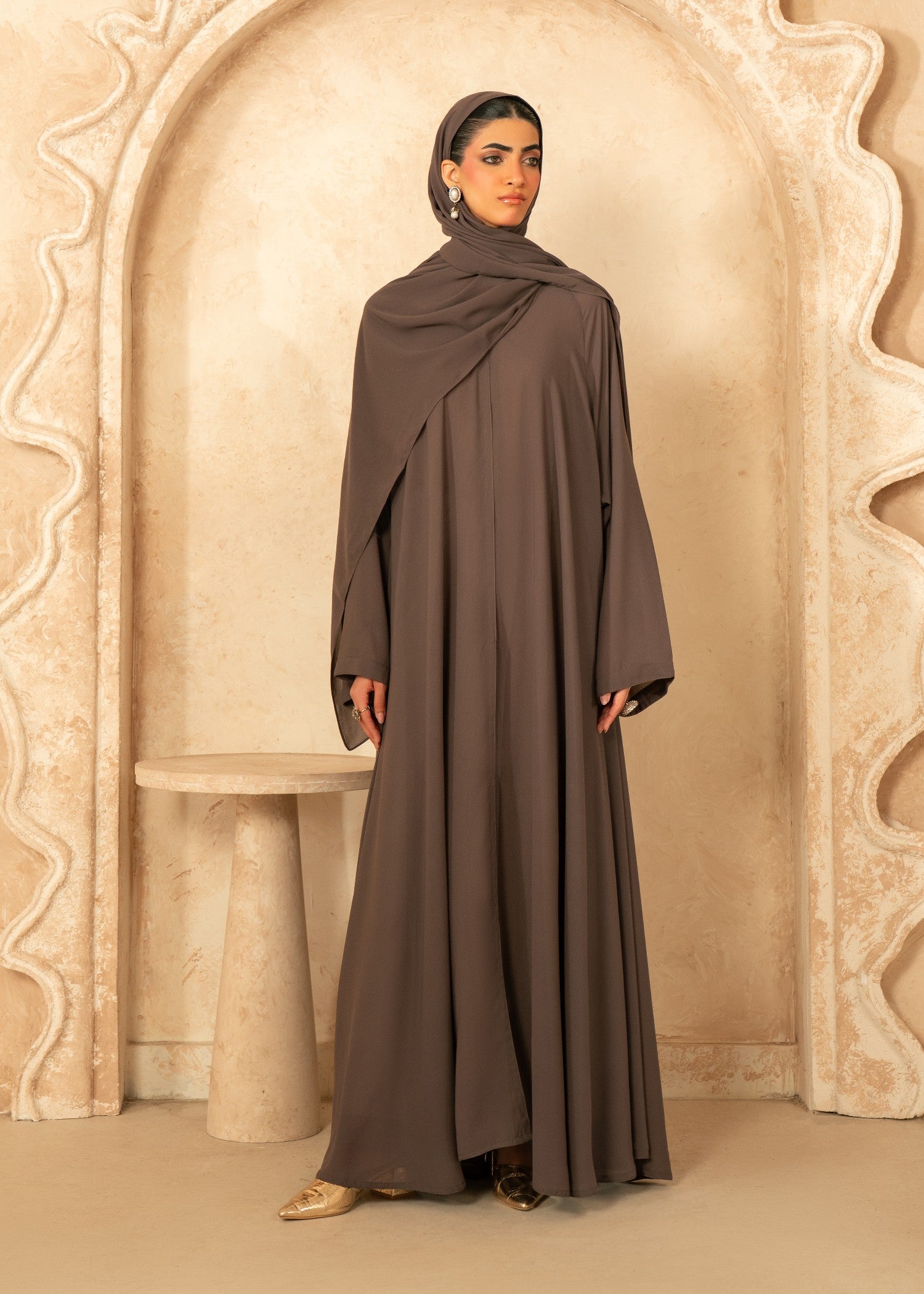 chiffon Abaya in Mocha brown
