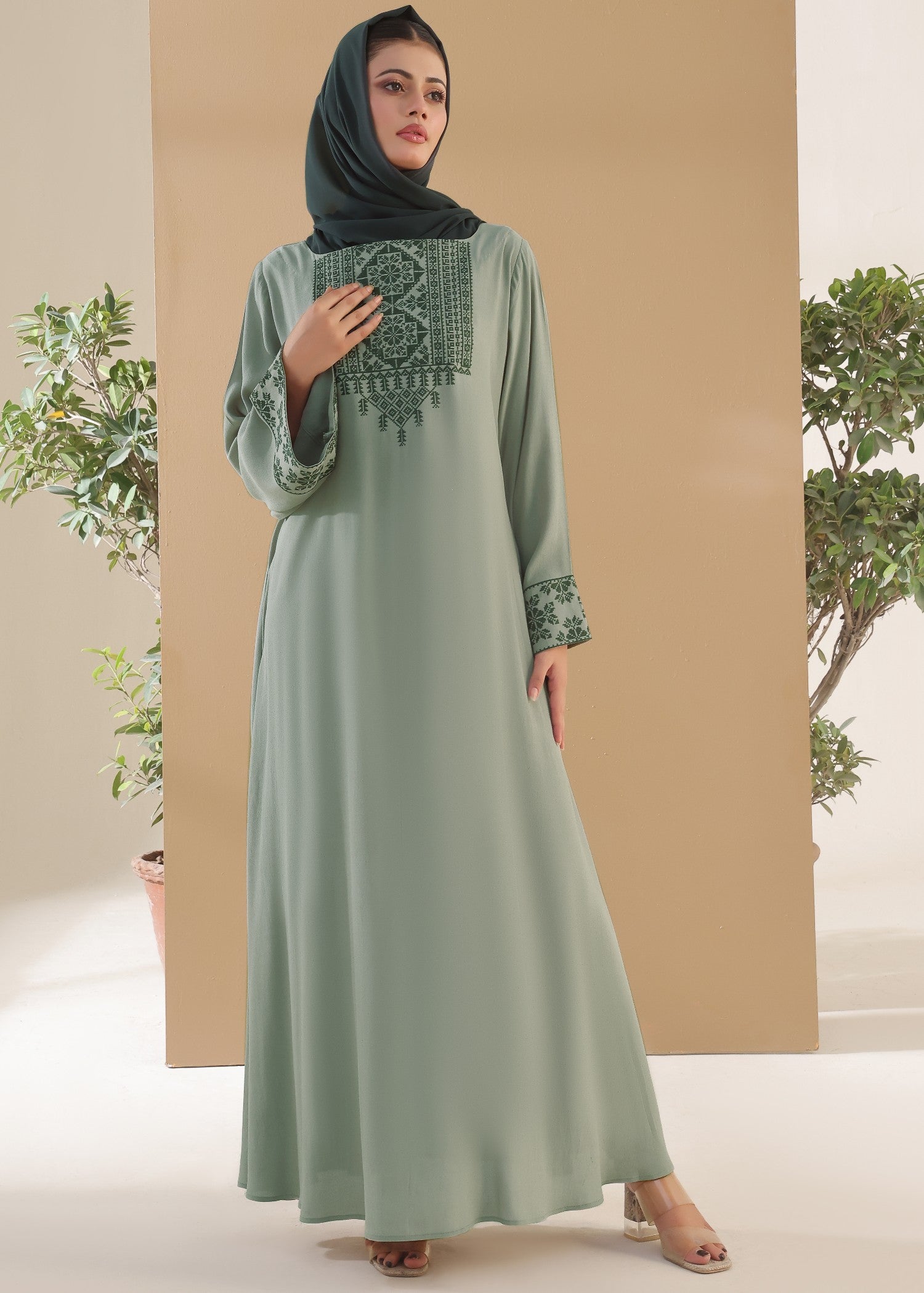 crepe viscose Abaya in Sage green