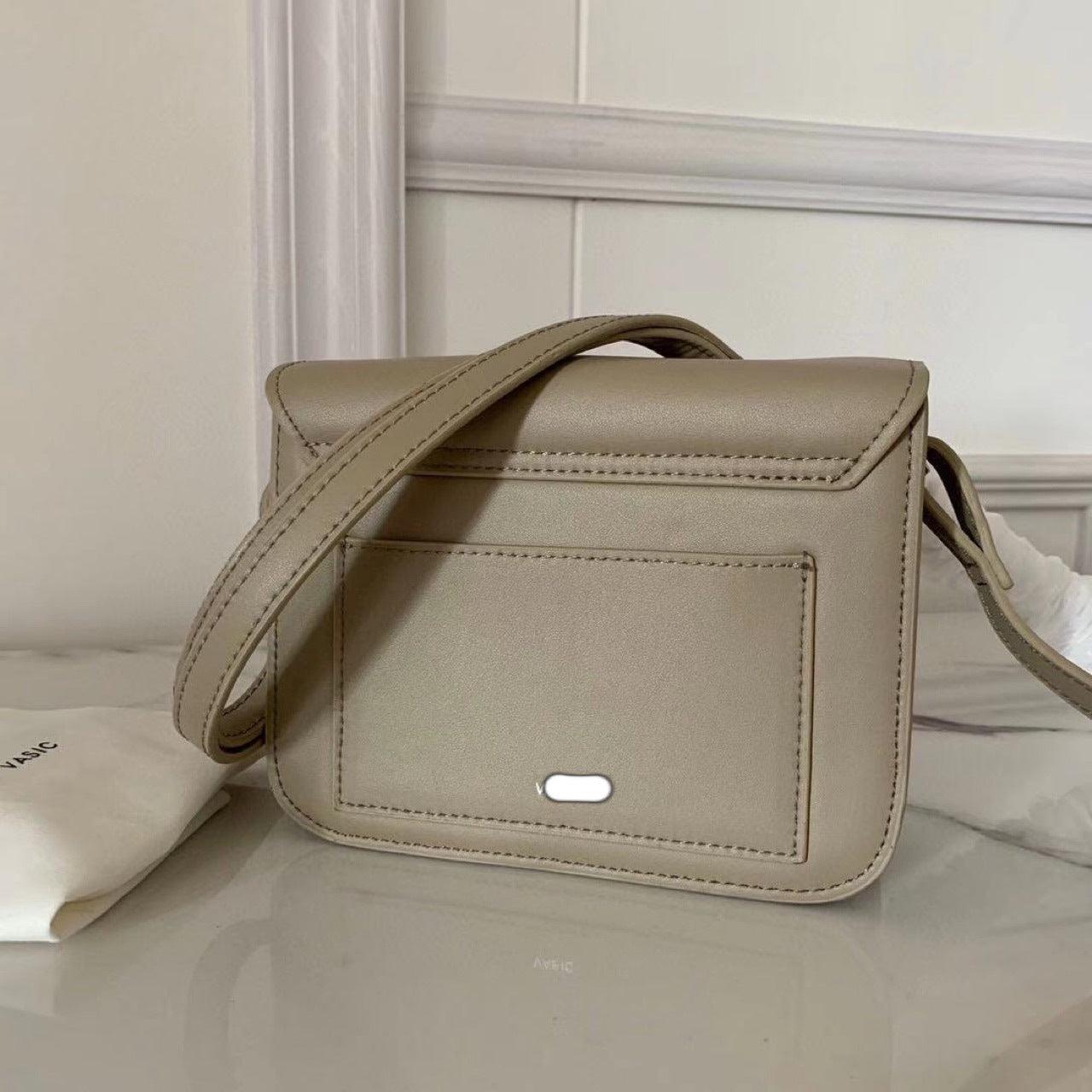 Simple And Versatile Real Cowhide Buckle Small Square Bag