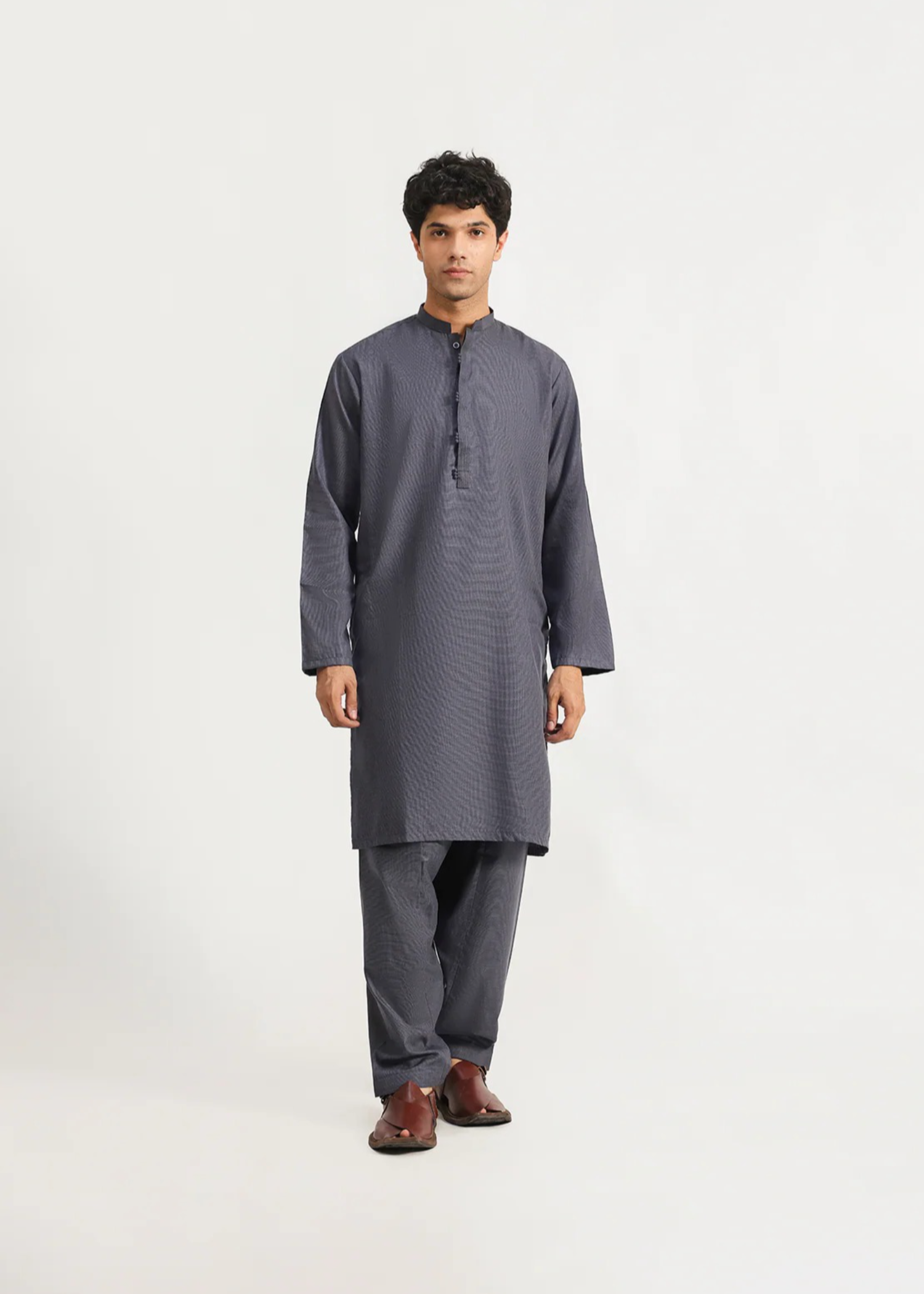 wash & wear Kurta Set in Charcoal by Ismail's -
