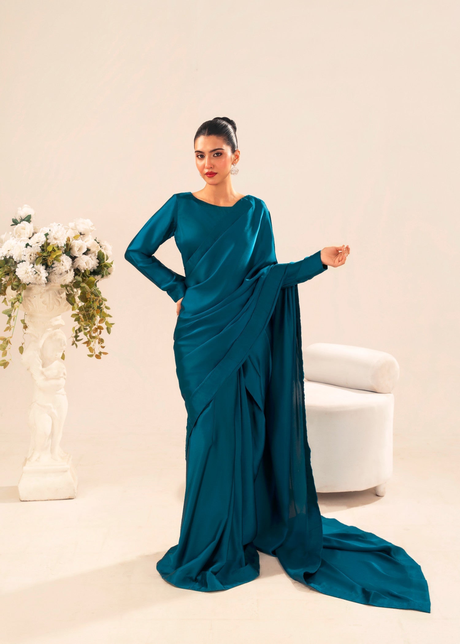 poly silk Saree in Teal