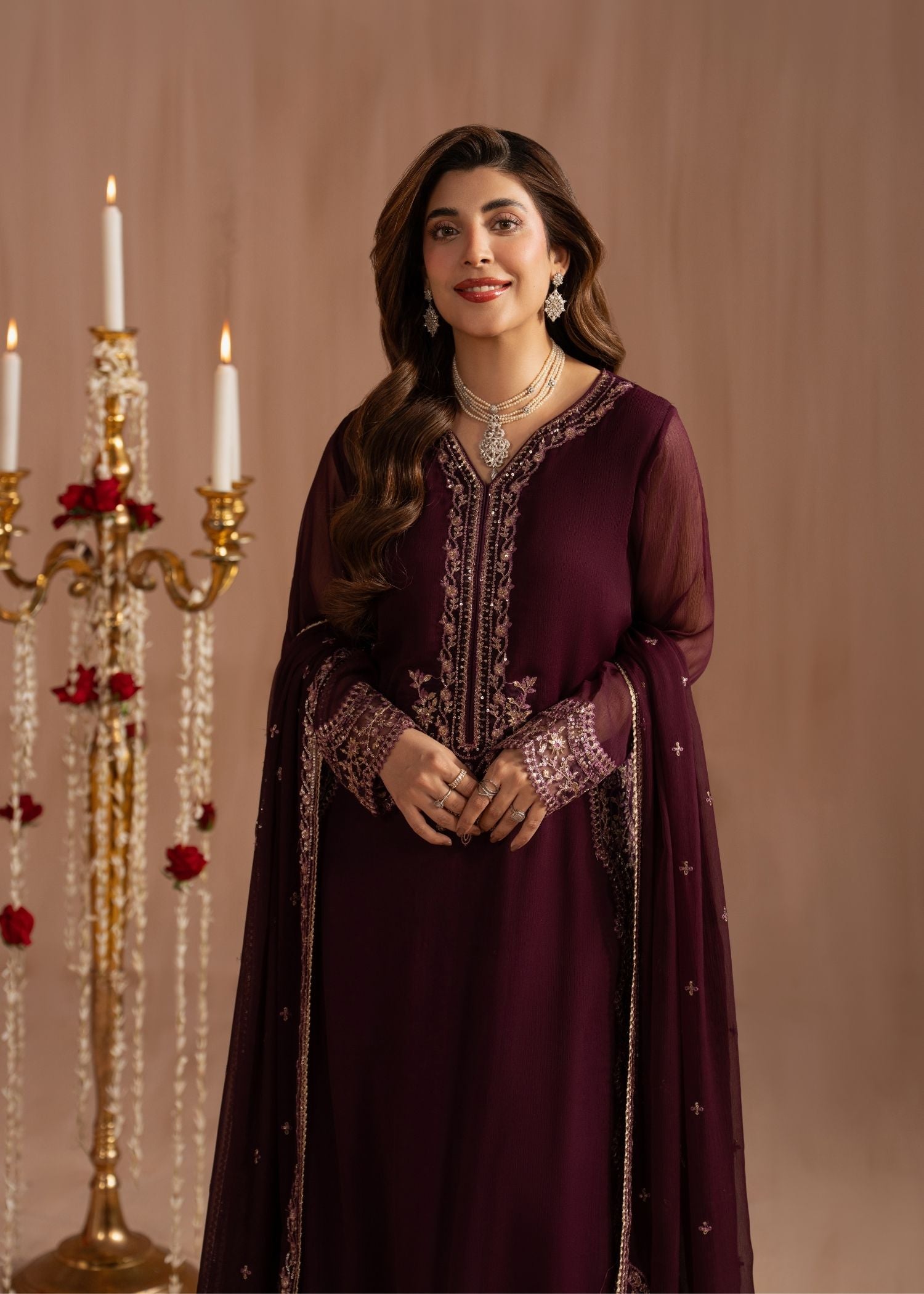 bemberg crinkle chiffon Kurta Set in Royal amethyst
