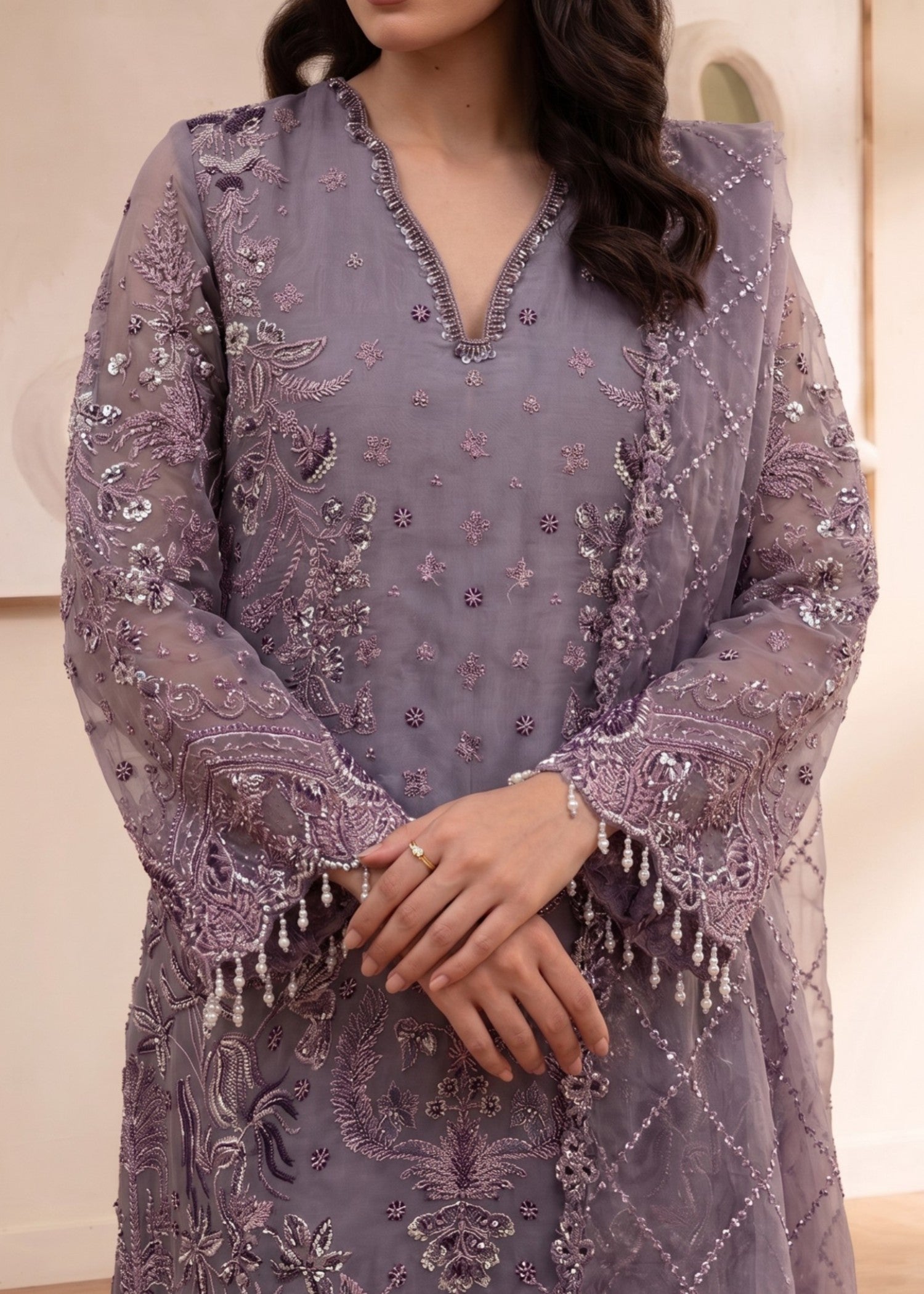 organza Kurta Set in Purple mountain majesty