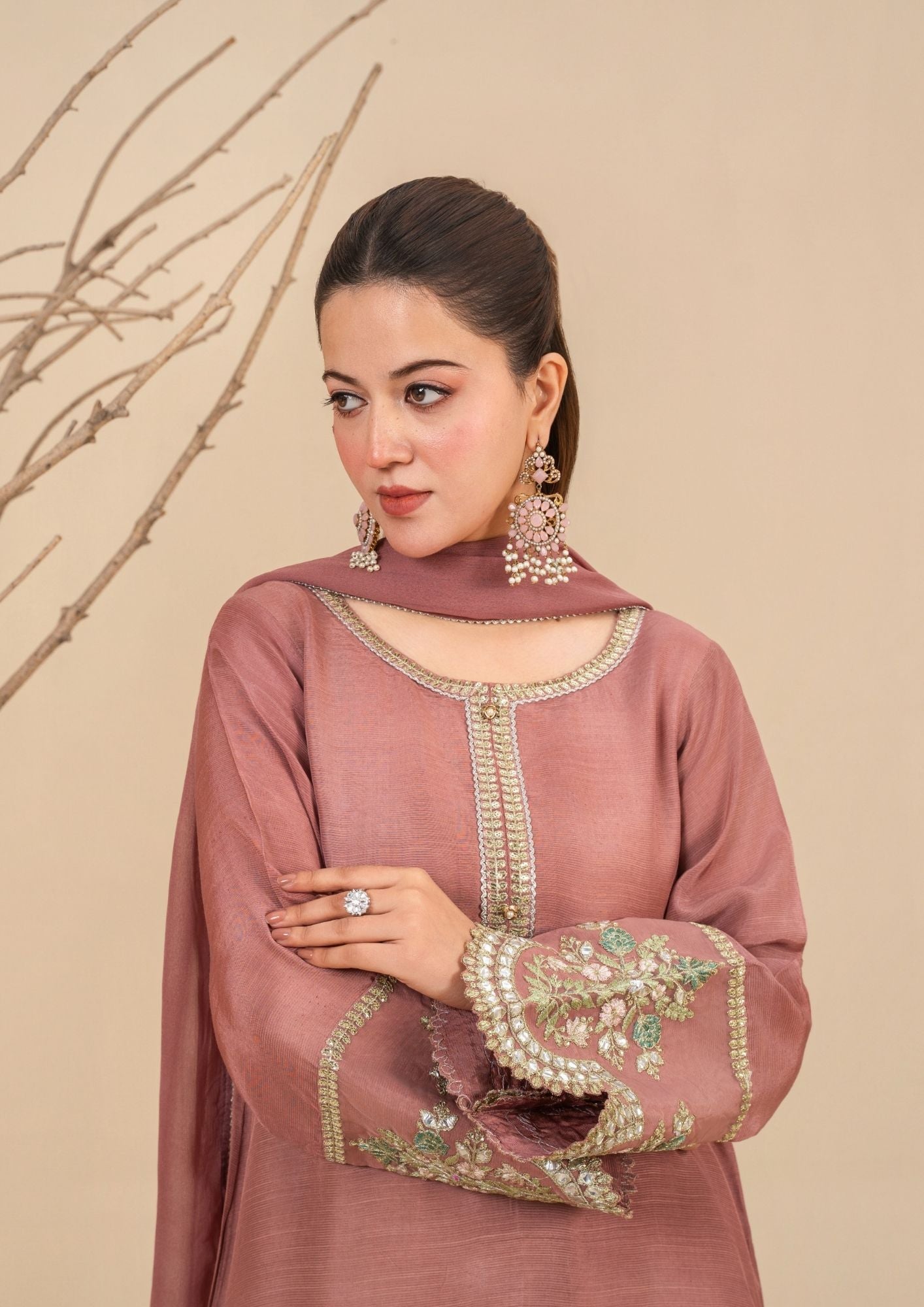 viscose raw silk Sharara in Tea rose pink
