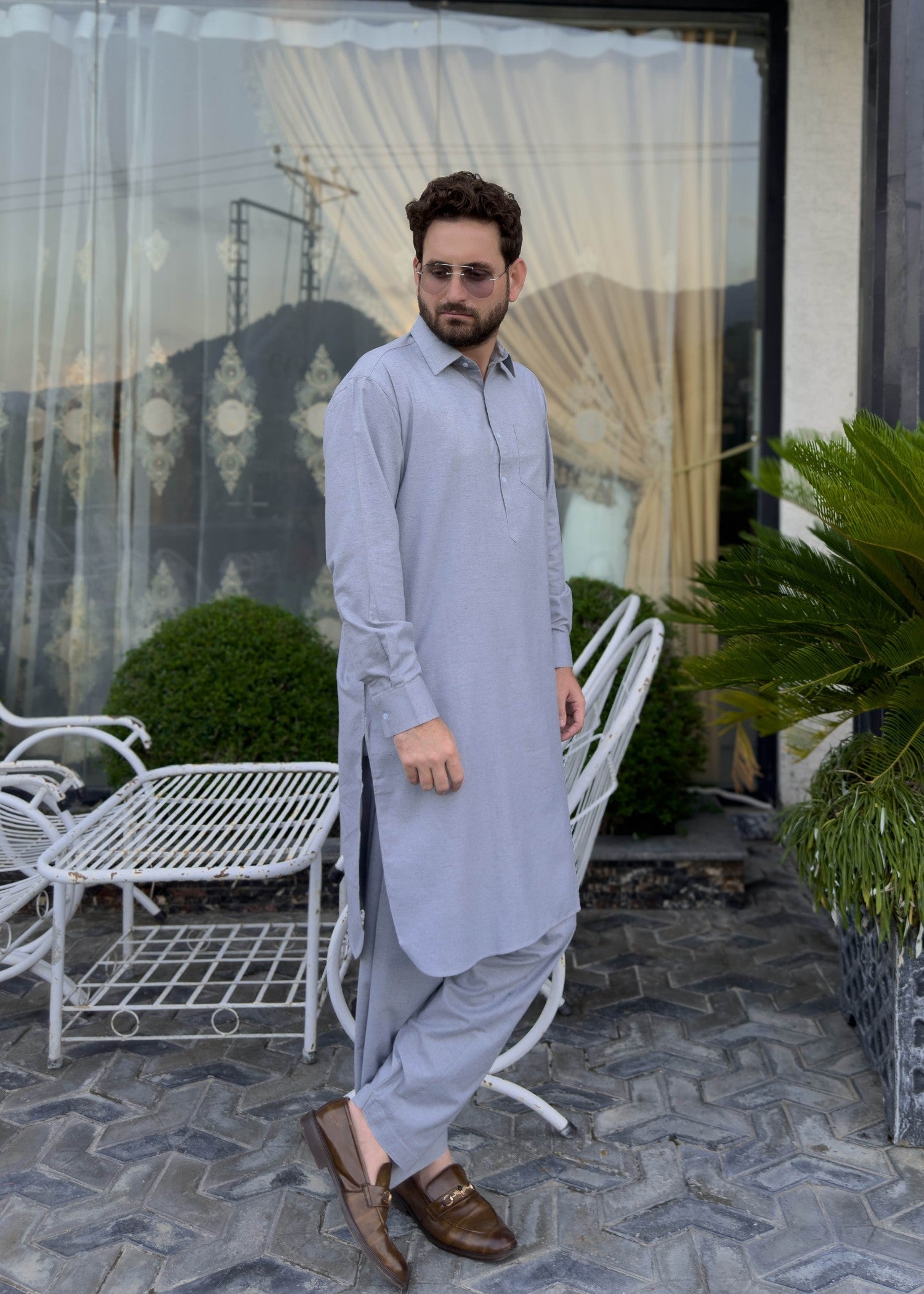 blended karandi Shalwar Kameez in Lavender grey