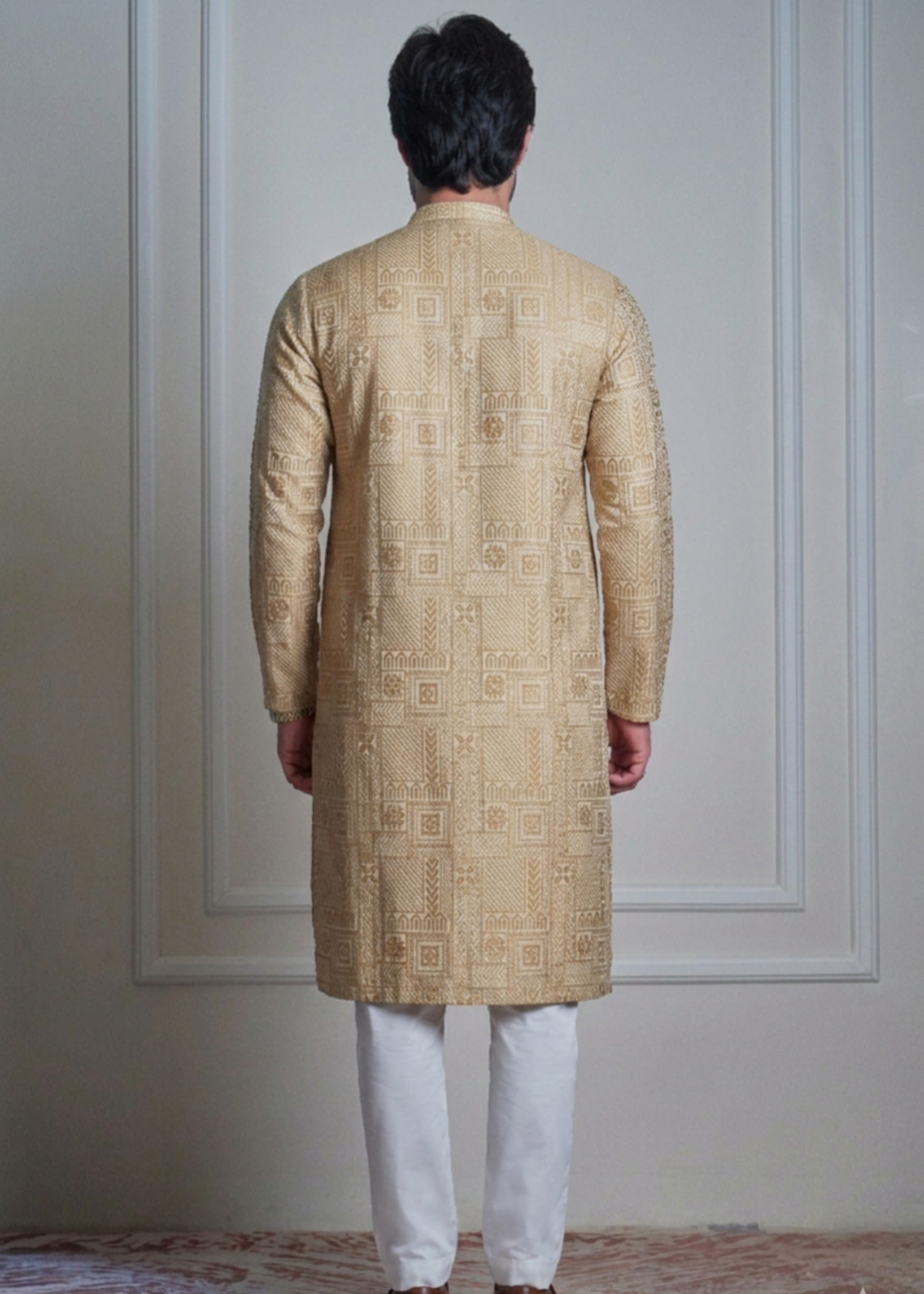 jacquard Kurta Set in Golden brown