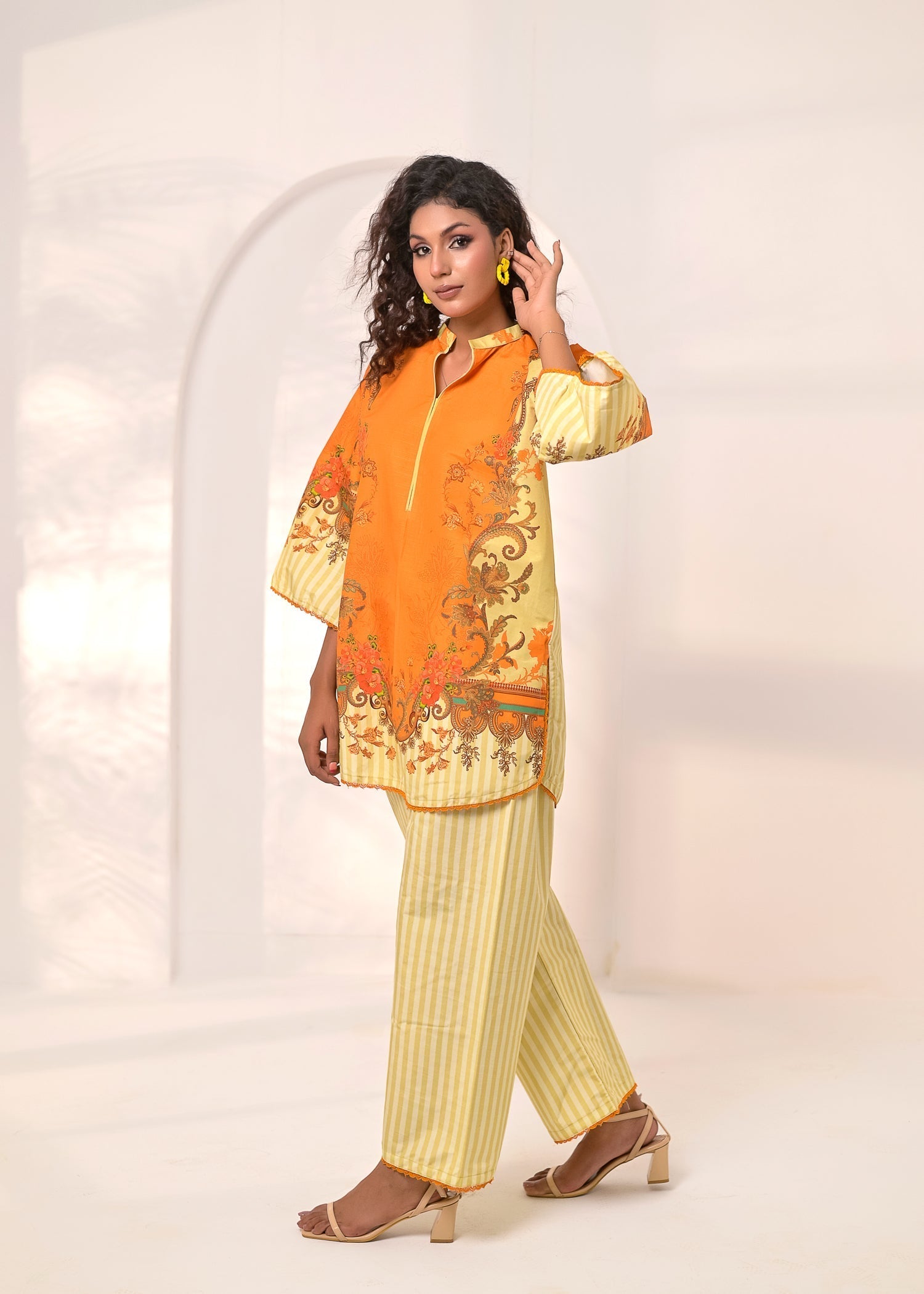 poly silk Co Ord Sets in Orange