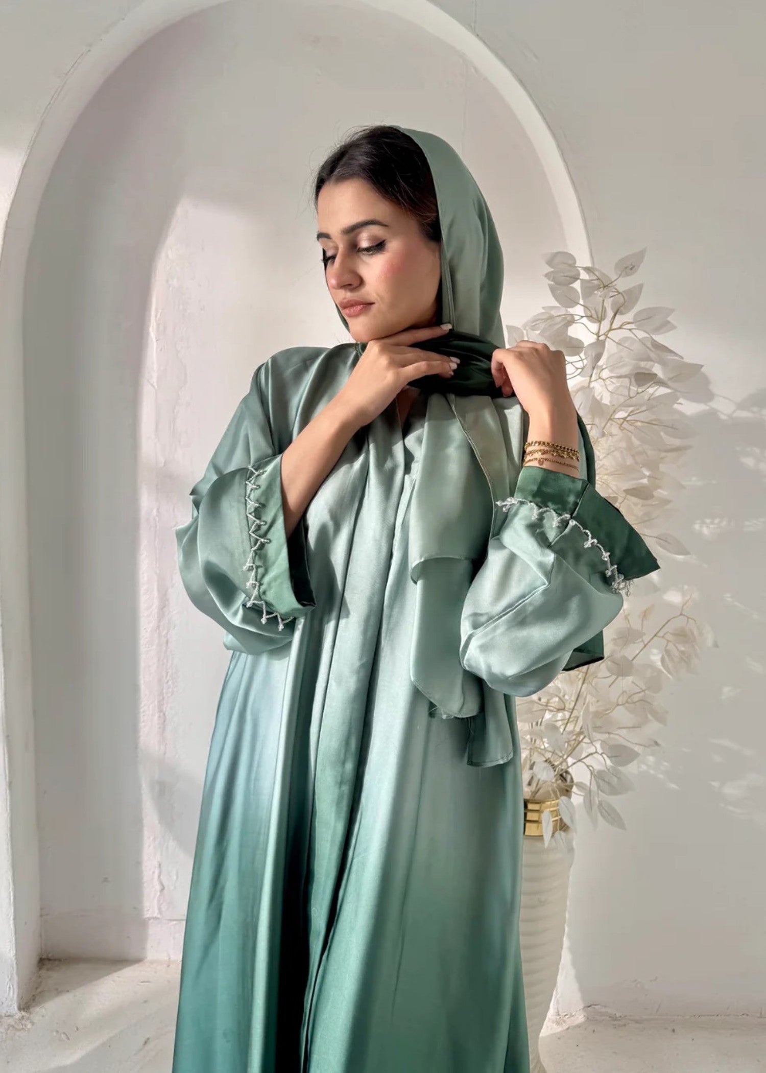 silk Abaya in Pine green