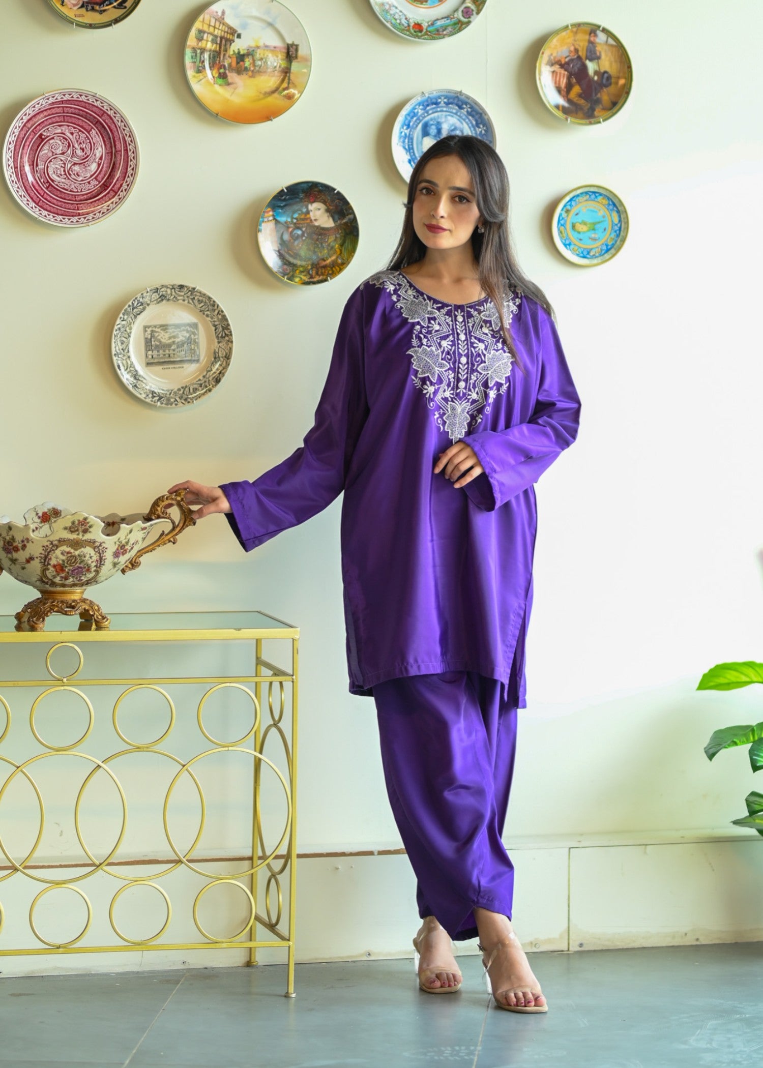 silk Kurta Set in Purple heart