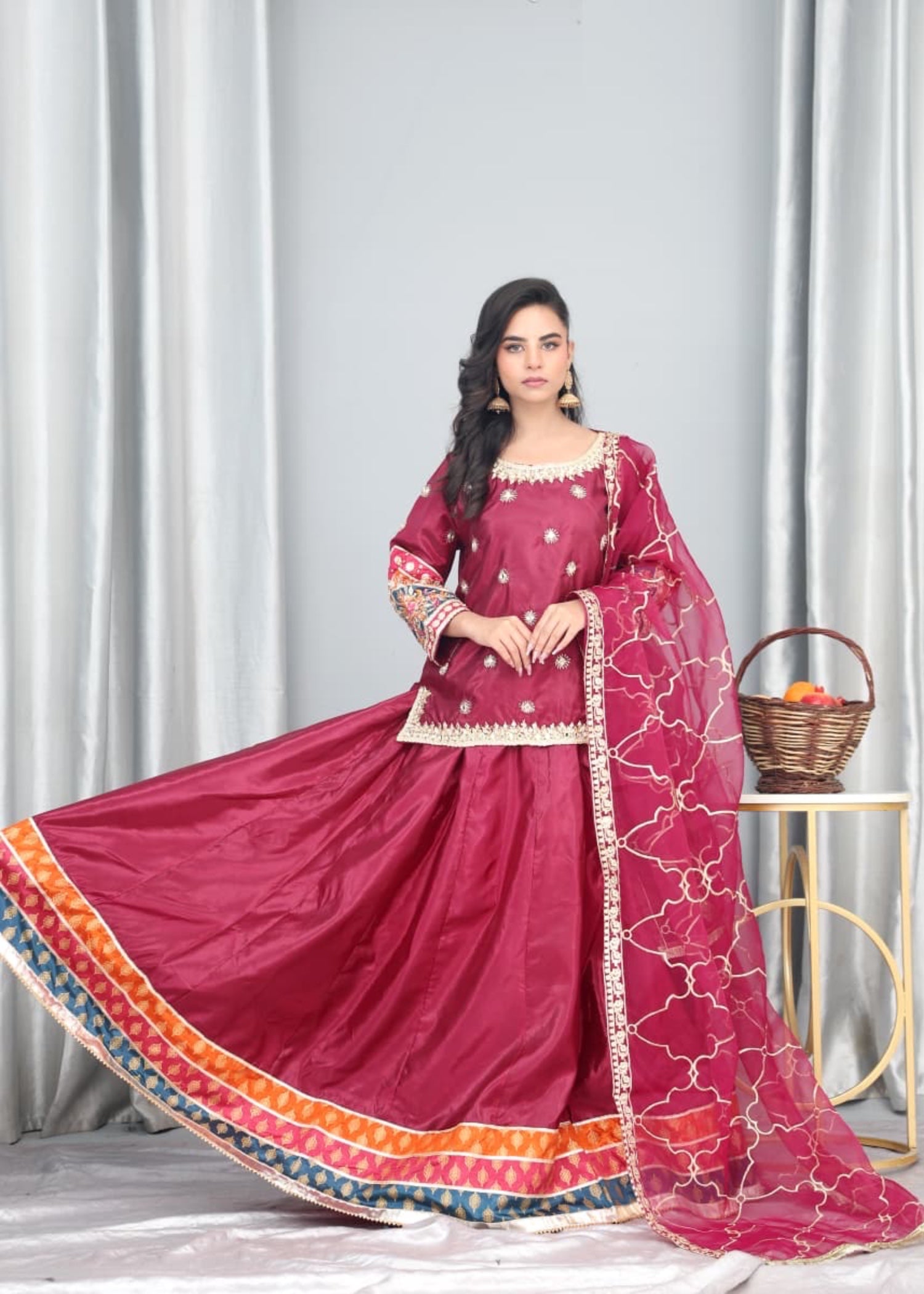 silk Lehenga in Amaranth