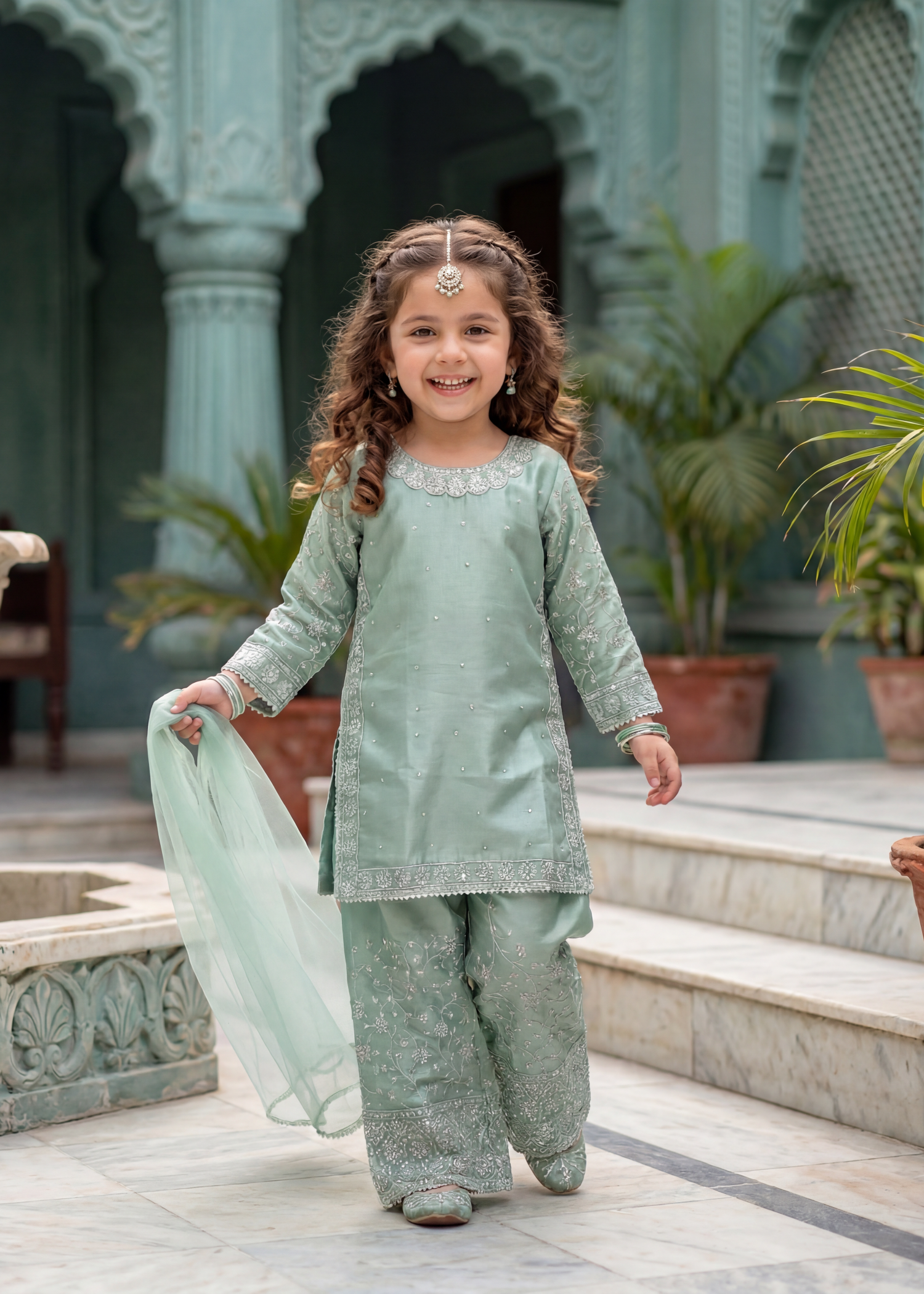 tissue silk Kurta Set in Pastel green
