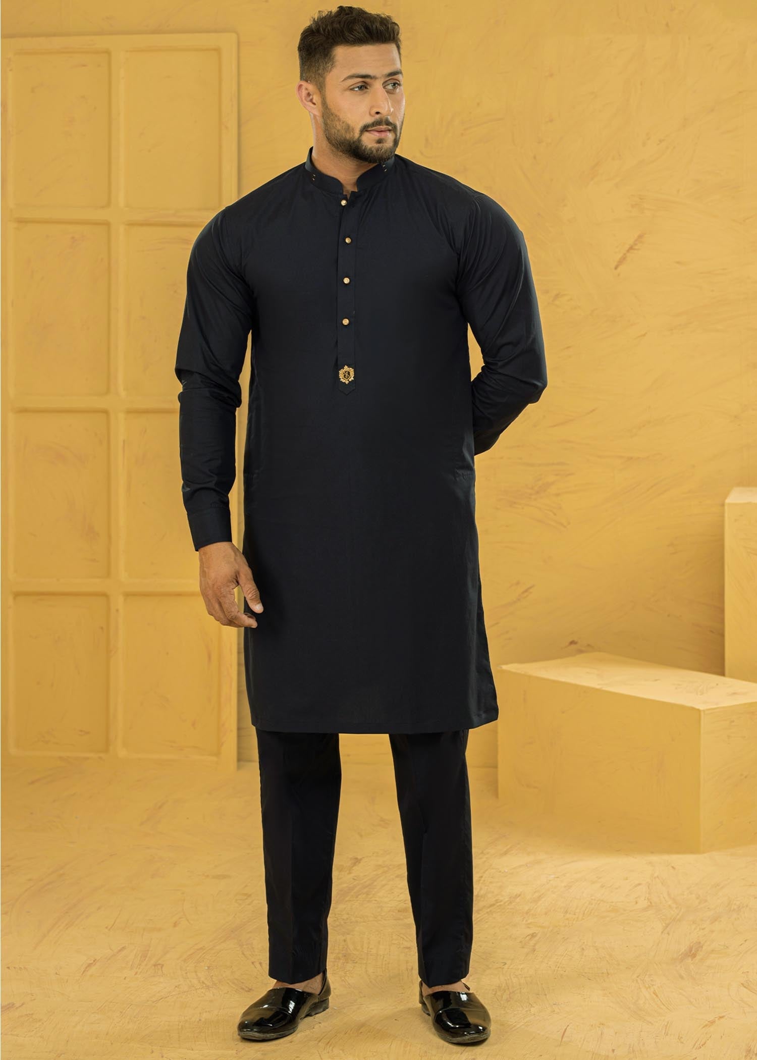 cotton satin Kurta Set in Black